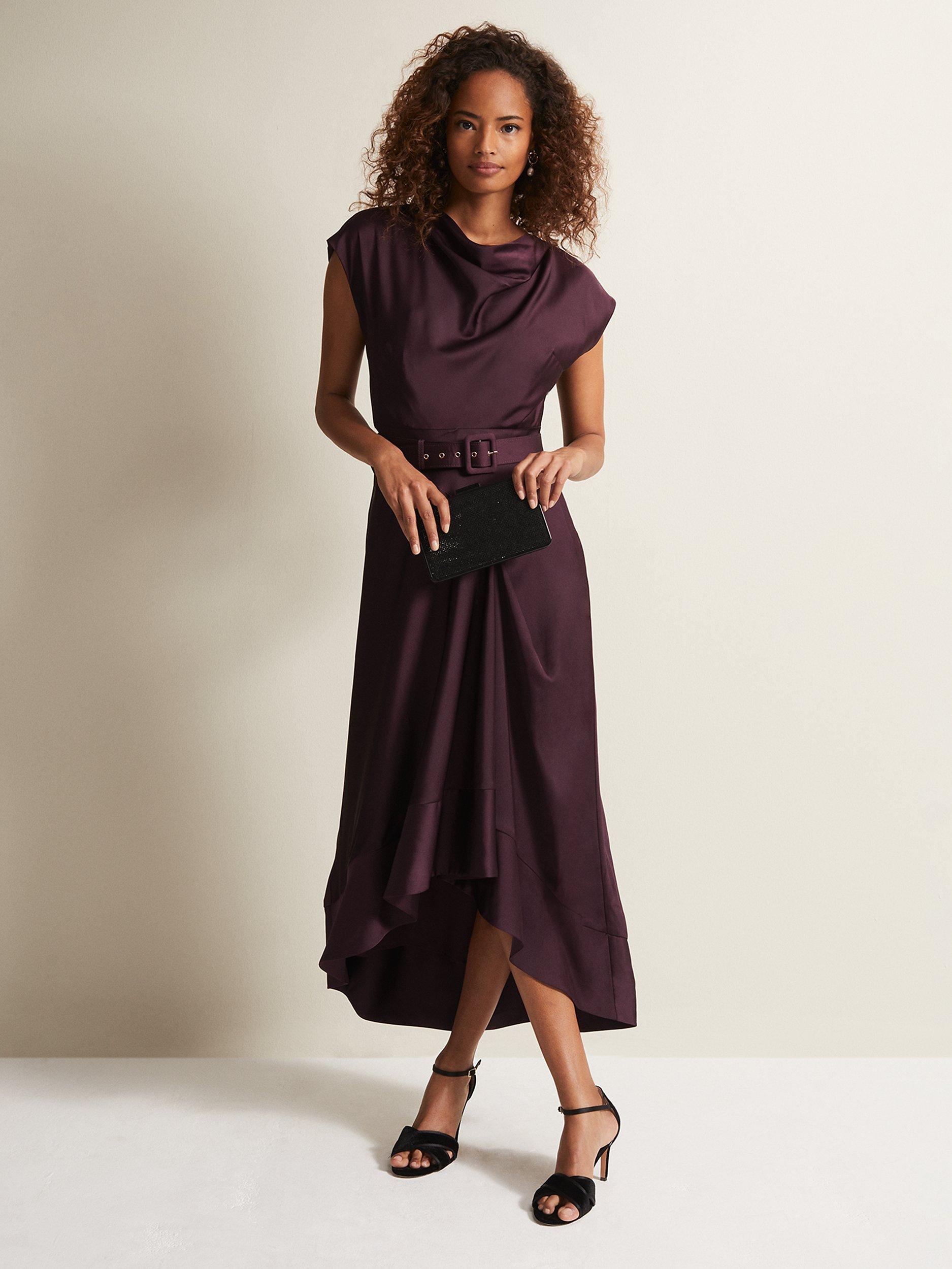 Phase Eight Sabrianna Satin Midi Dress, Burgundy