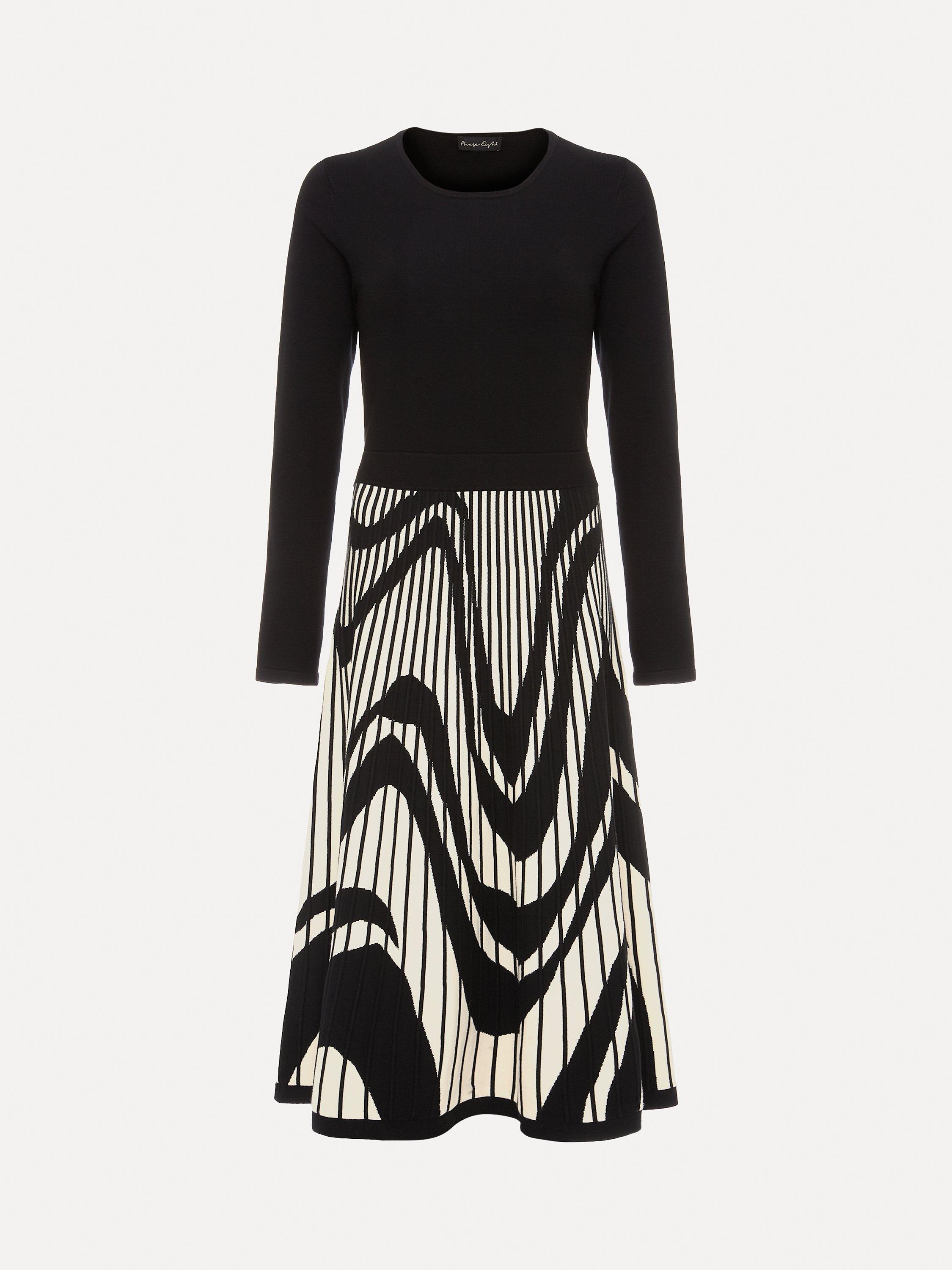 Product image 5 of 7, which shows Phase Eight Silvia Abstract Print Knit Dress, Black/Ivory, 10