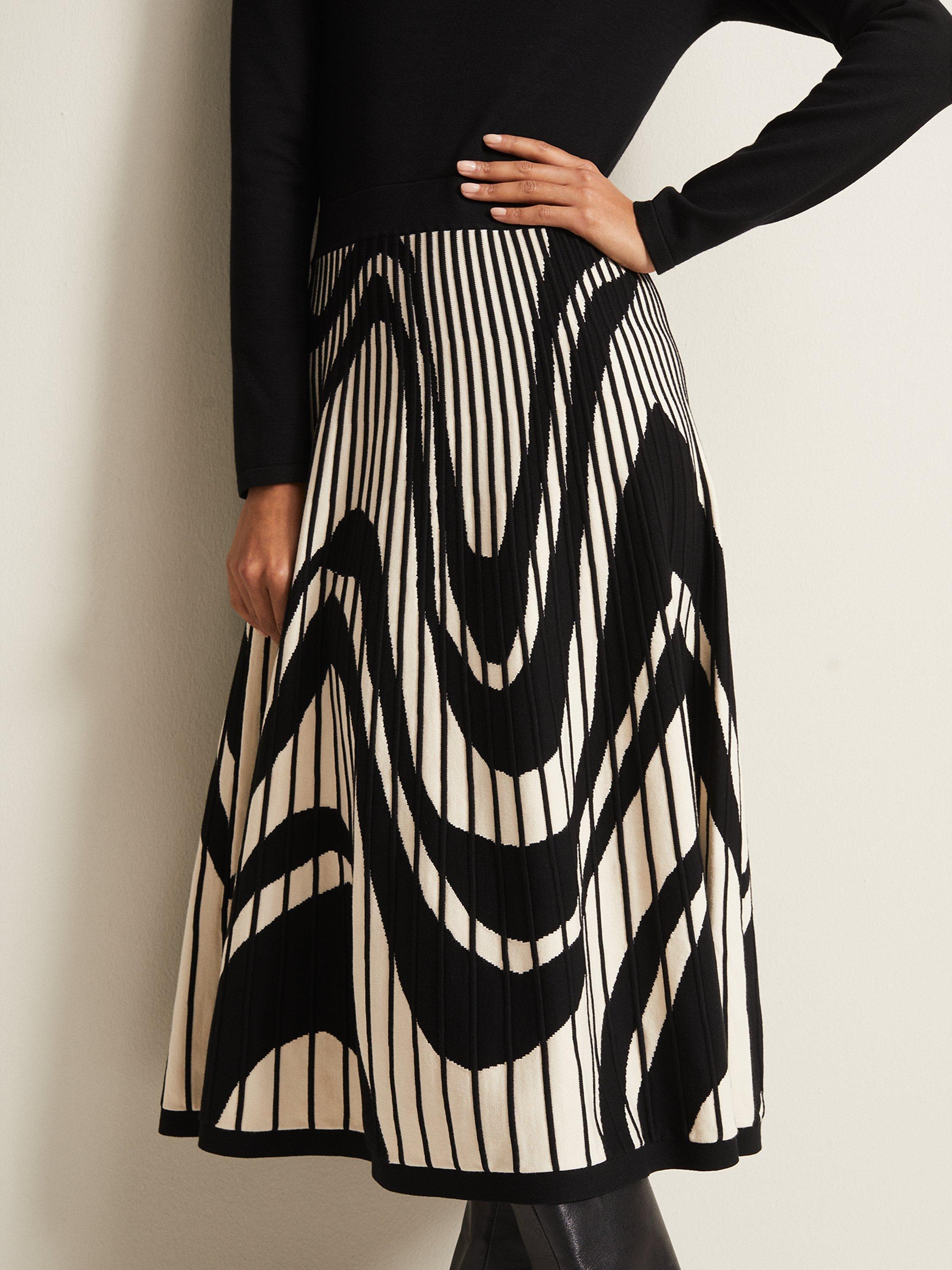 Product image 7 of 7, which shows Phase Eight Silvia Abstract Print Knit Dress, Black/Ivory, 10