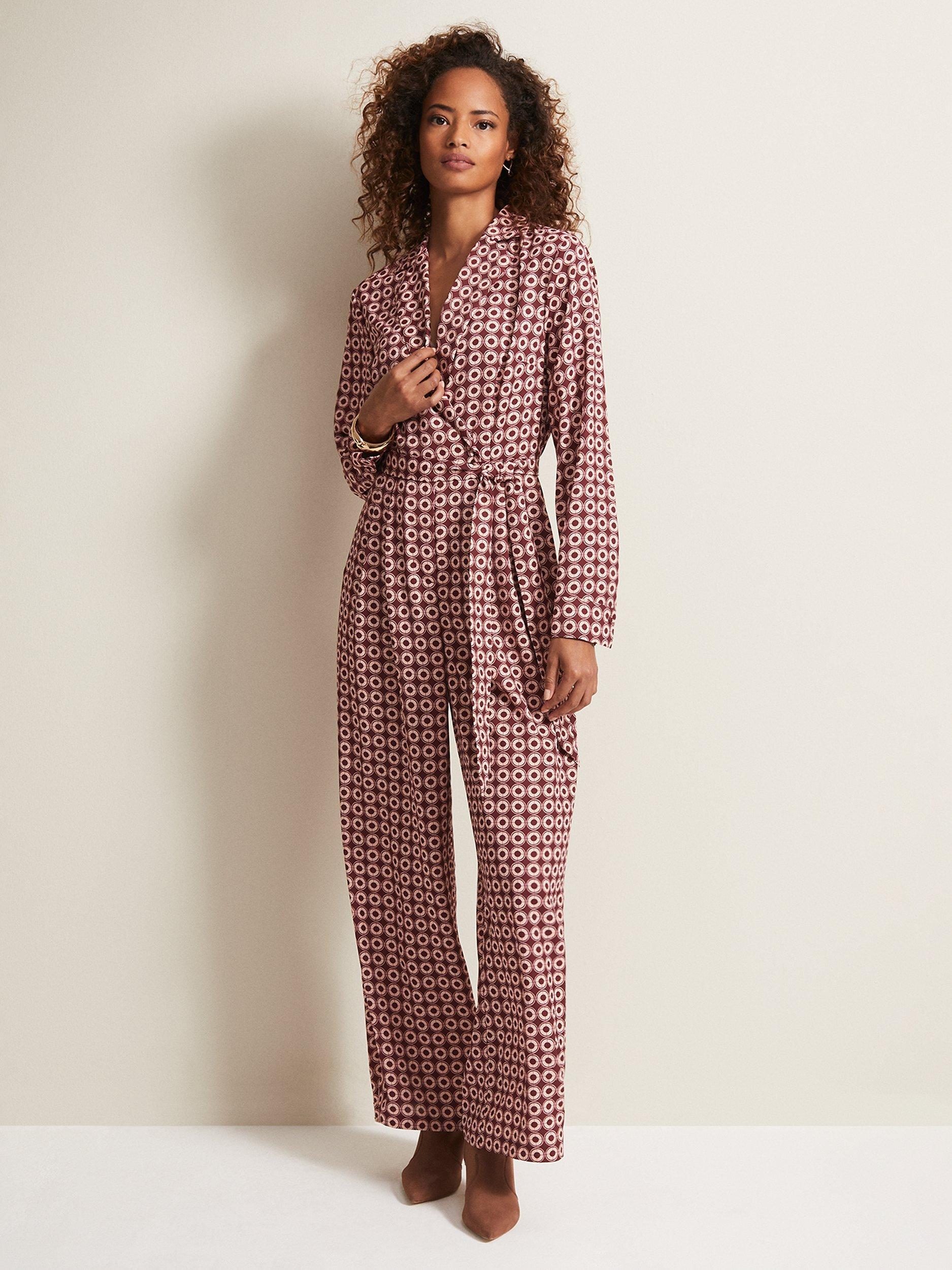 Phase Eight Bianka Geometric Print Wrap Neck Wide Leg Jumpsuit, Red