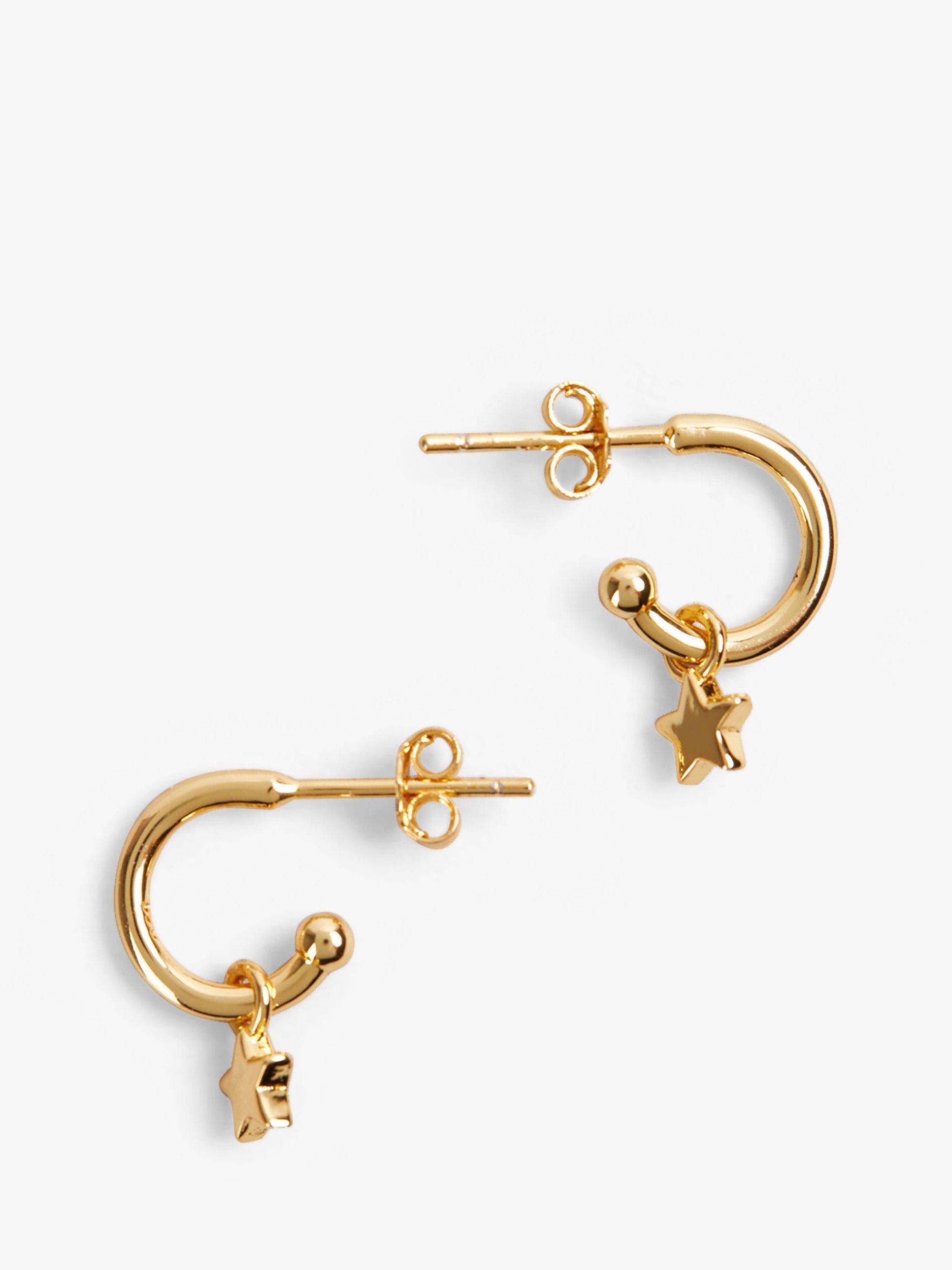 Product image 1 of 4, which shows HUSH Star Drop Huggie Hoop Earrings, Gold, One Size