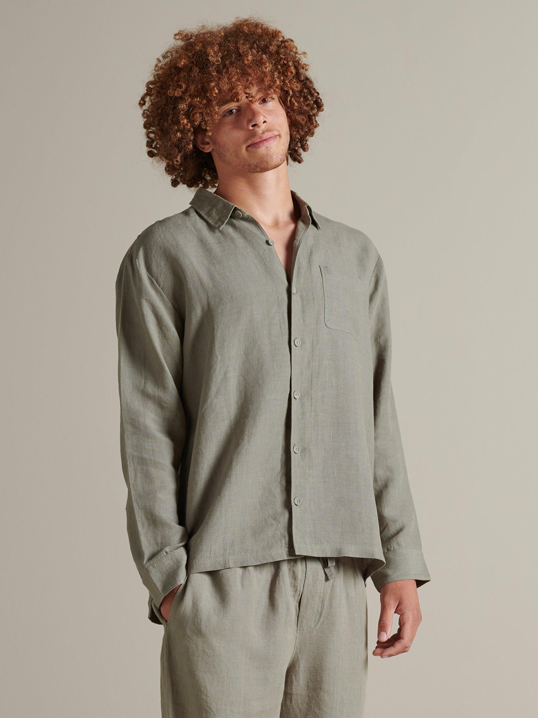 Product image 1 of 4, which shows Bedfolk 100% Linen Men’s Pyjama Set, Moss, S