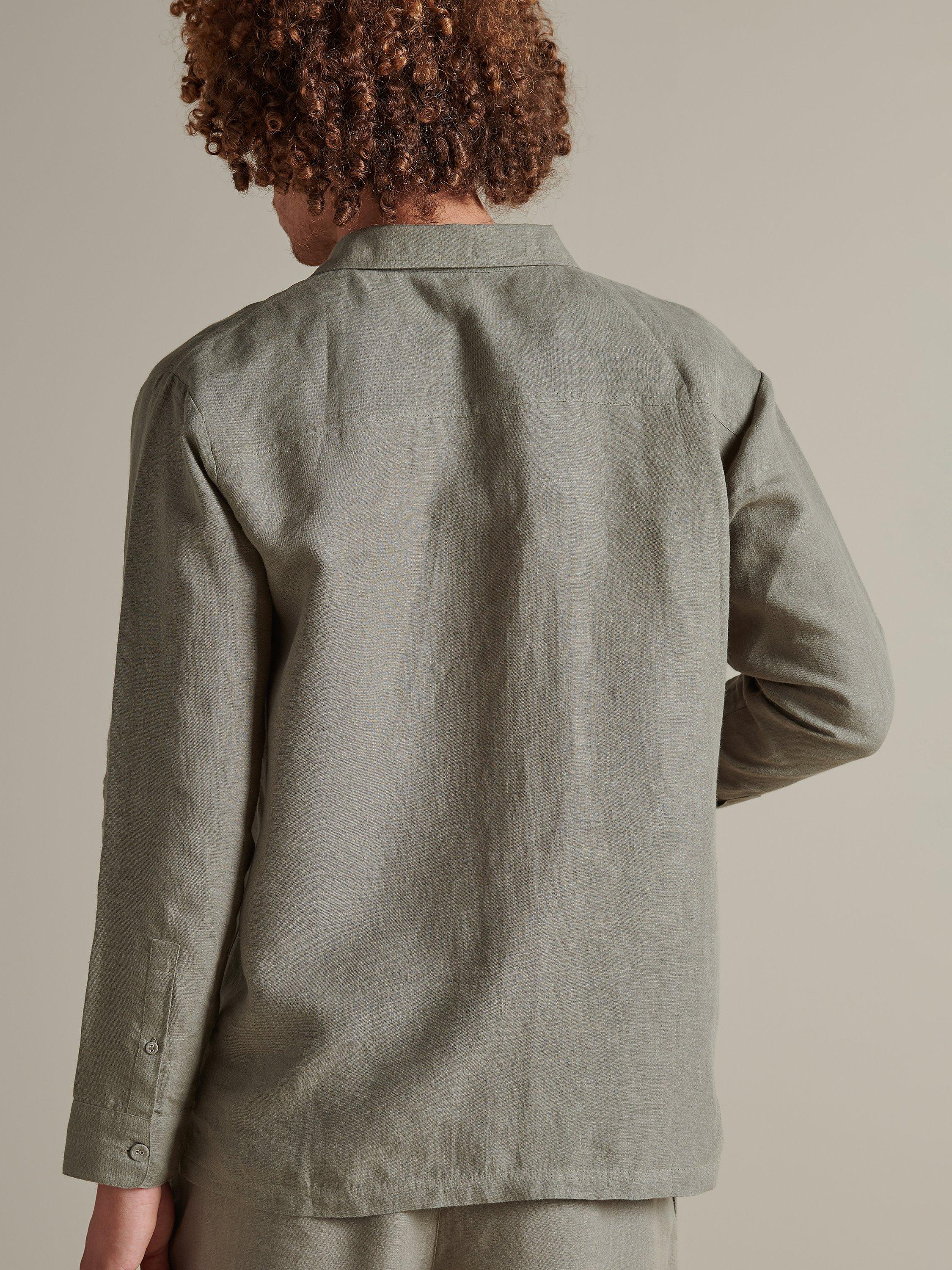 Product image 3 of 4, which shows Bedfolk 100% Linen Men’s Pyjama Set, Moss, S