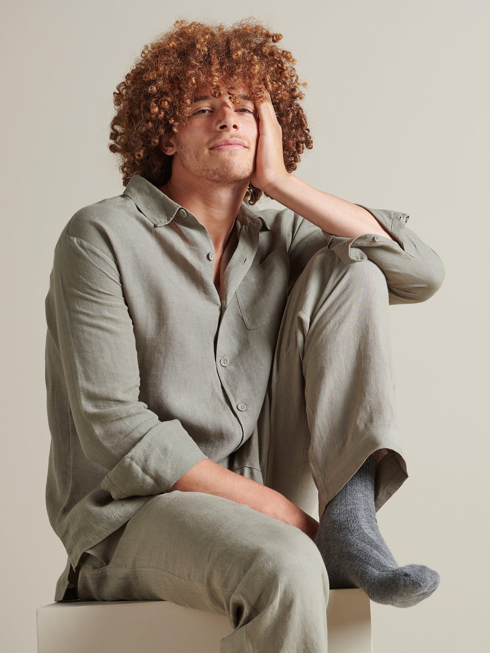 Product image 4 of 4, which shows Bedfolk 100% Linen Men’s Pyjama Set, Moss, S