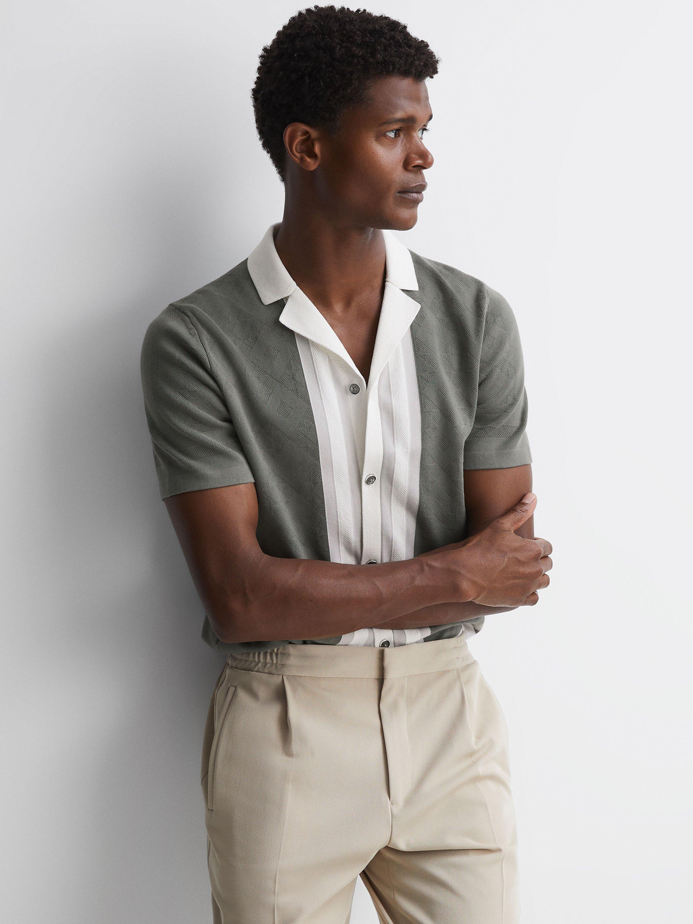 Reiss Durban Textured Knitted Shirt, Sage