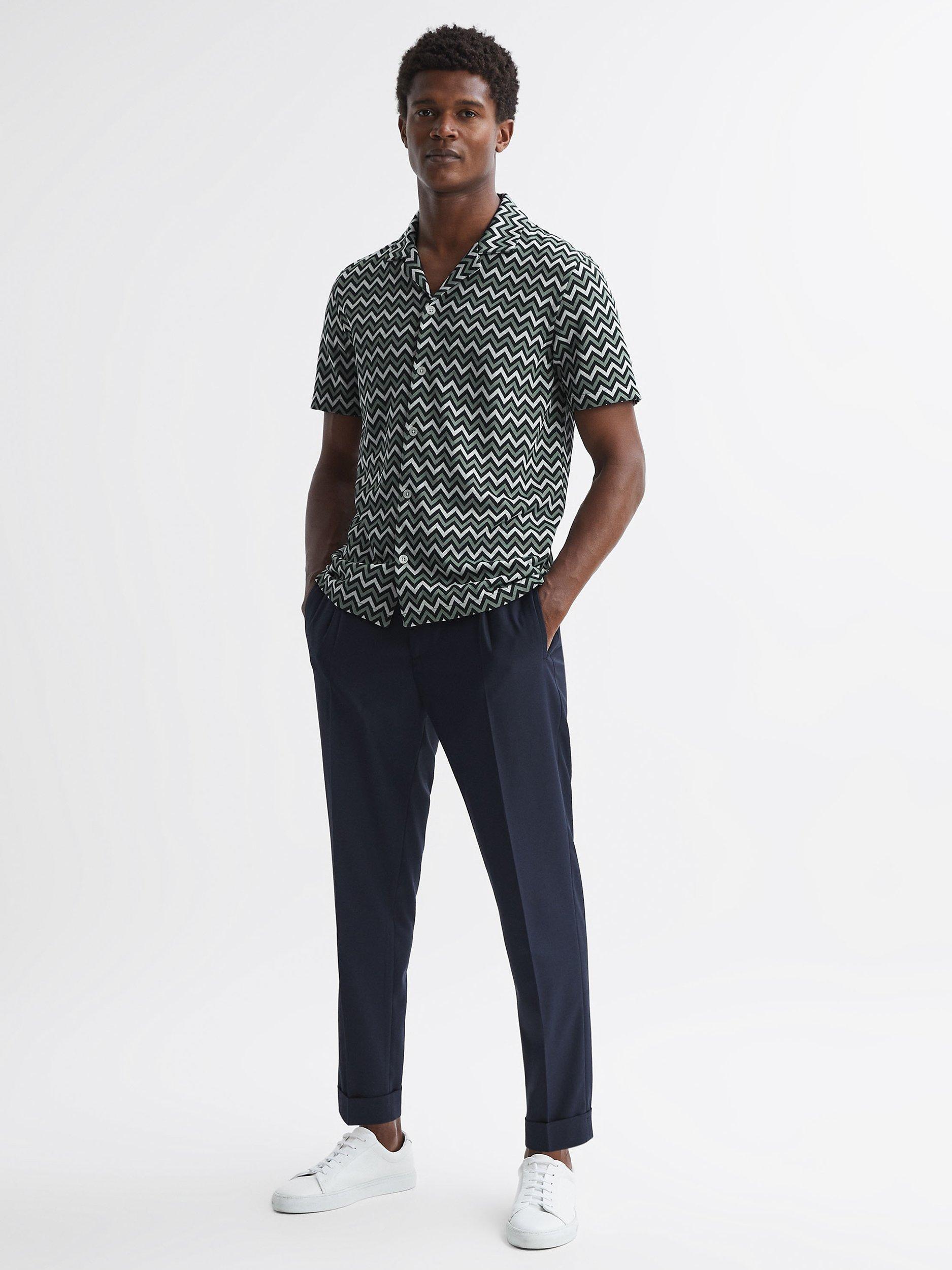 Reiss Balsa Cuban Collar Striped Shirt, Sage/Cream