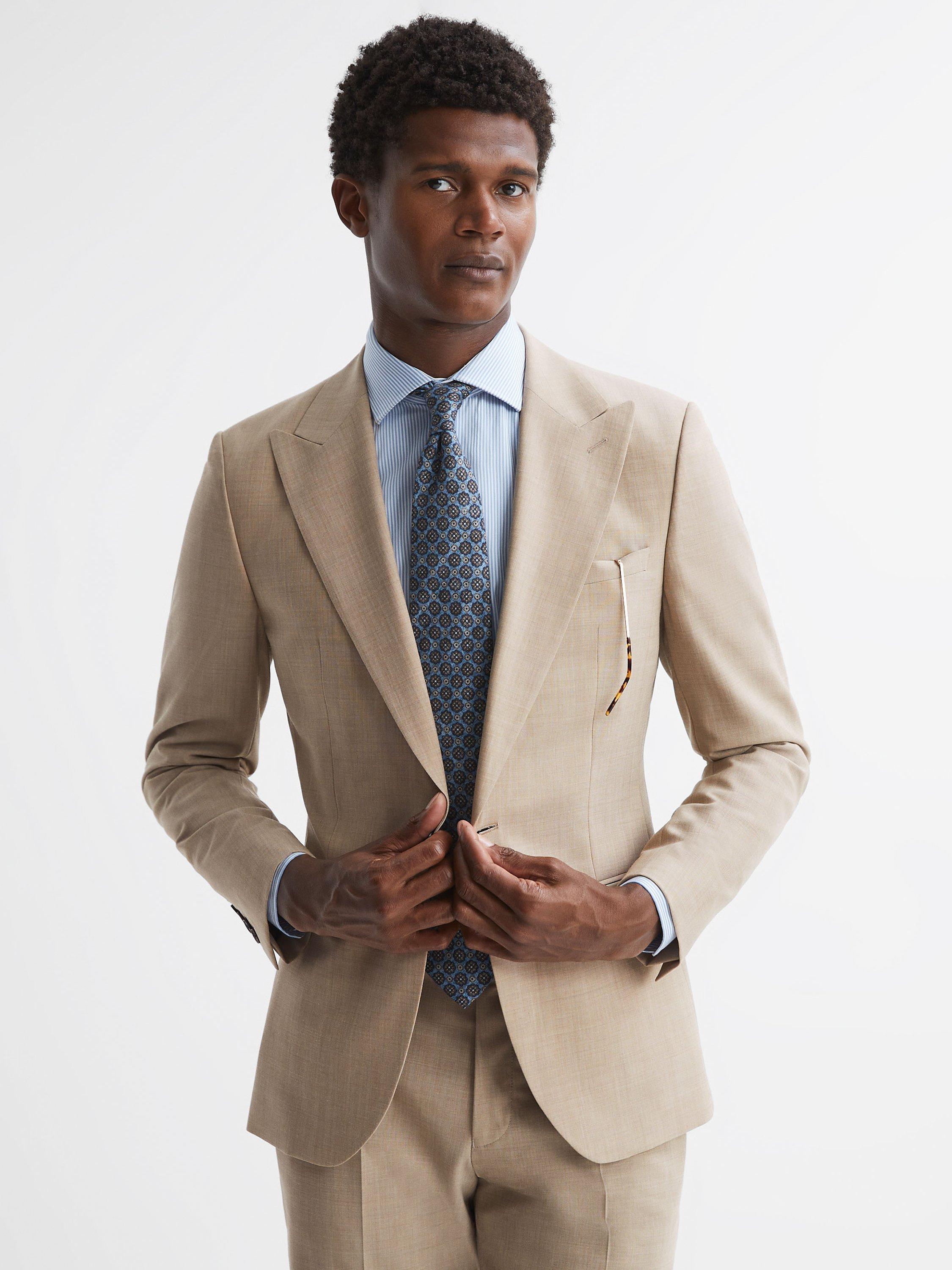Reiss Wish Single Breasted Wool Blend Slim Fit Blazer, Oatmeal