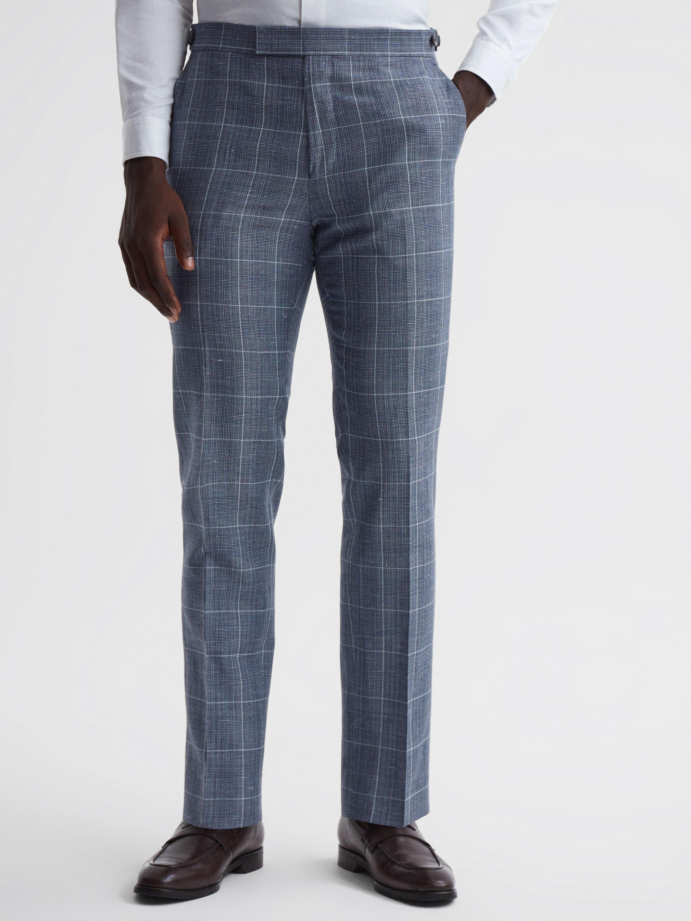 Reiss Aintree Slim Fit Wool Linen Check Suit Trousers