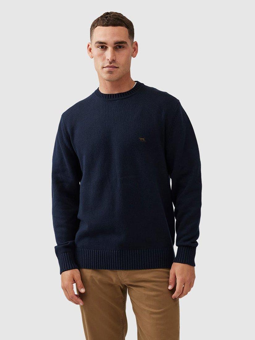 Product image 1 of 5, which shows Rodd & Gunn Gunn Cotton Crew Neck Knitted Jumper, Sapphire, XS