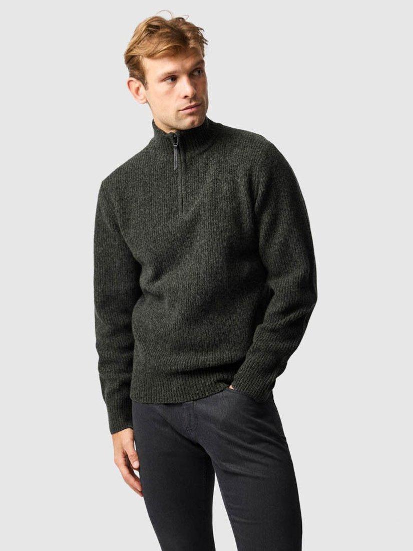 Product image 1 of 6, which shows Rodd & Gunn Robbies Road Lambswool Quarter Zip Neck Jumper, Jungle, XS