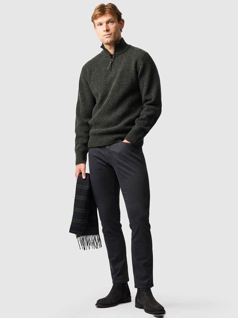 Product image 2 of 6, which shows Rodd & Gunn Robbies Road Lambswool Quarter Zip Neck Jumper, Jungle, XS