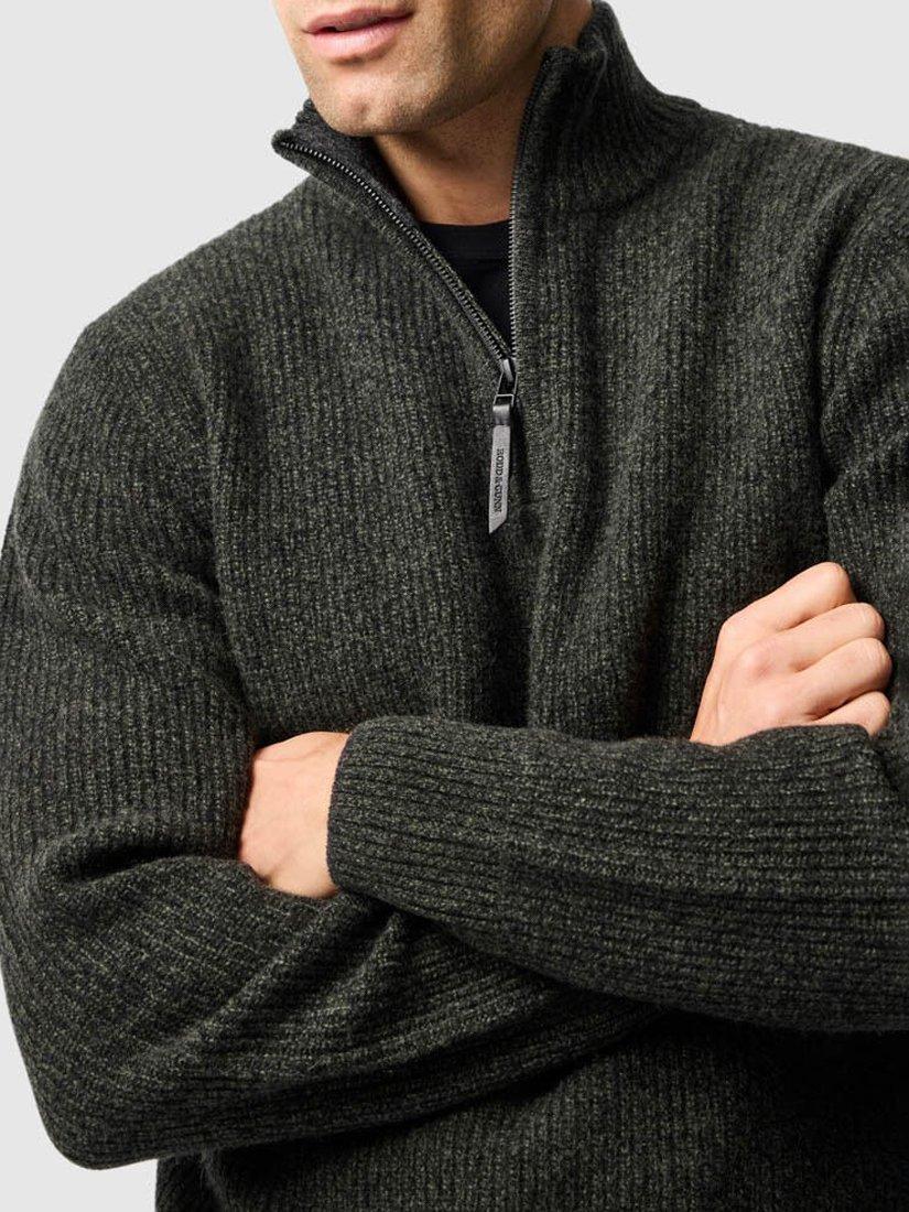 Product image 4 of 6, which shows Rodd & Gunn Robbies Road Lambswool Quarter Zip Neck Jumper, Jungle, XS
