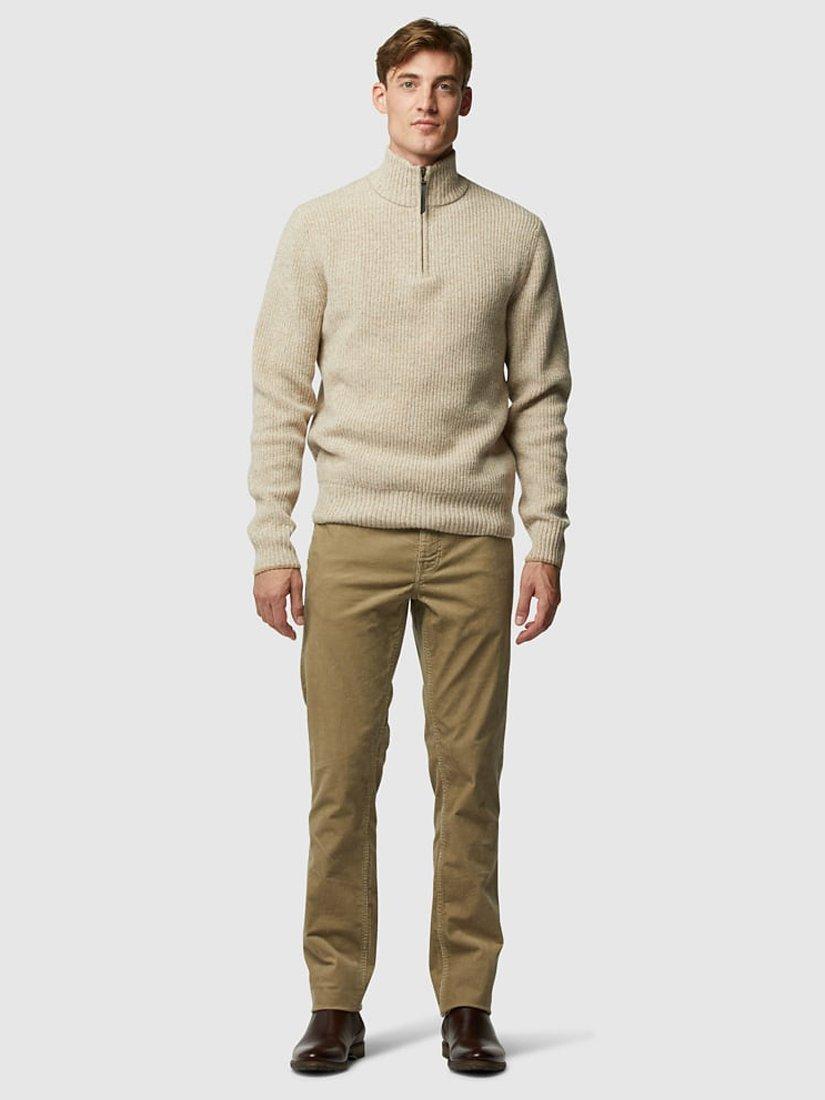 Product image 2 of 5, which shows Rodd & Gunn Robbies Road Lambswool Quarter Zip Neck Jumper, Sand, XS