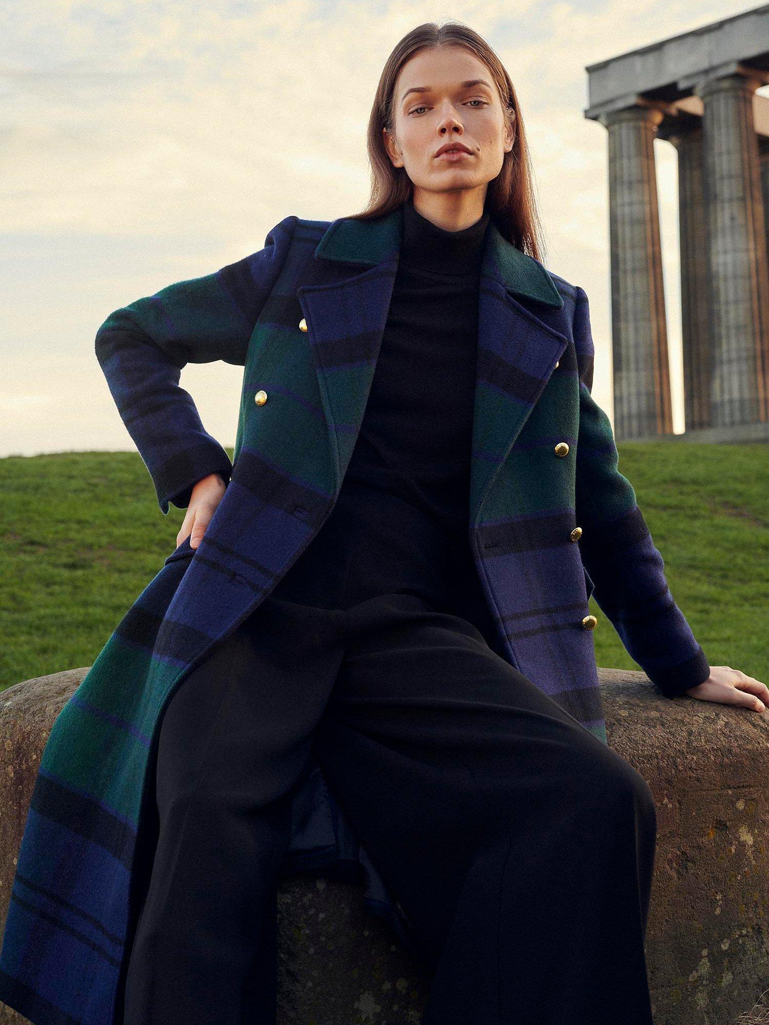 Barbour Tartan Inverraray Wool Coat, Black/Sage/Dark Navy