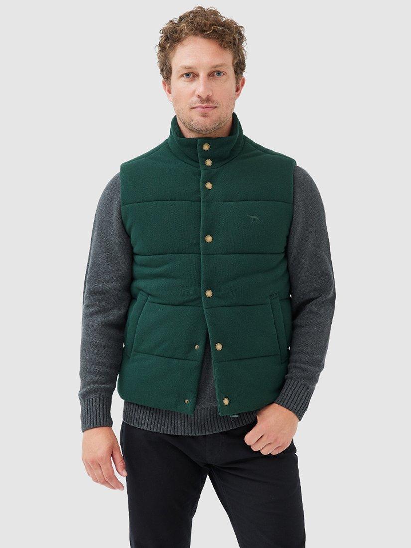 Product image 1 of 4, which shows Rodd & Gunn Lake Ferry Padded Pique Cotton Gilet, Forest, XS