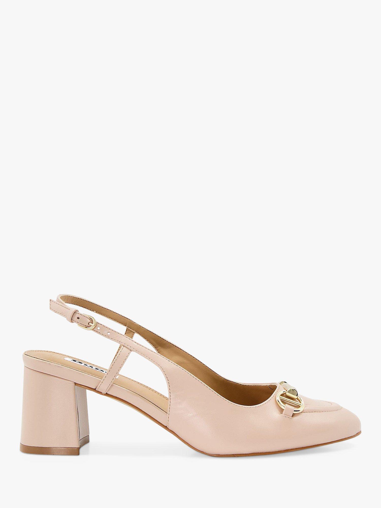 Product image 1 of 5, which shows Dune Wide Fit Cassie Leather Slingback Court Shoes, Nude, 3