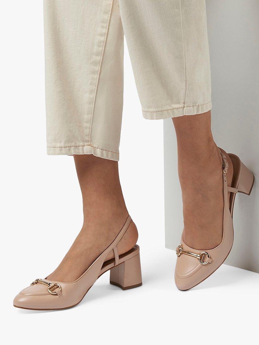 Product image 4 of 5, which shows Dune Wide Fit Cassie Leather Slingback Court Shoes, Nude, 3