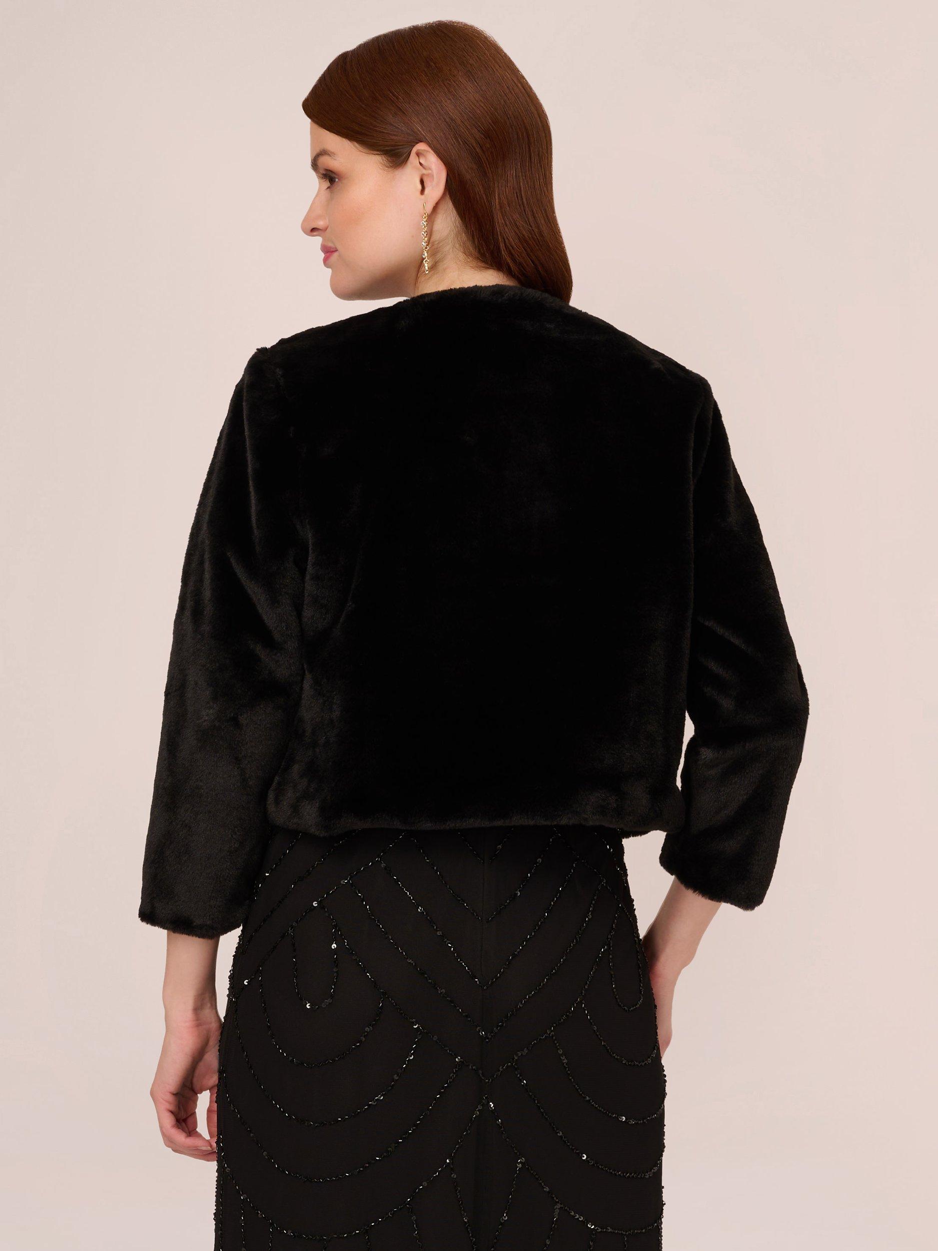 Product image 2 of 7, which shows Adrianna Papell 3/4 Sleeve Faux Fur Jacket, Black, L