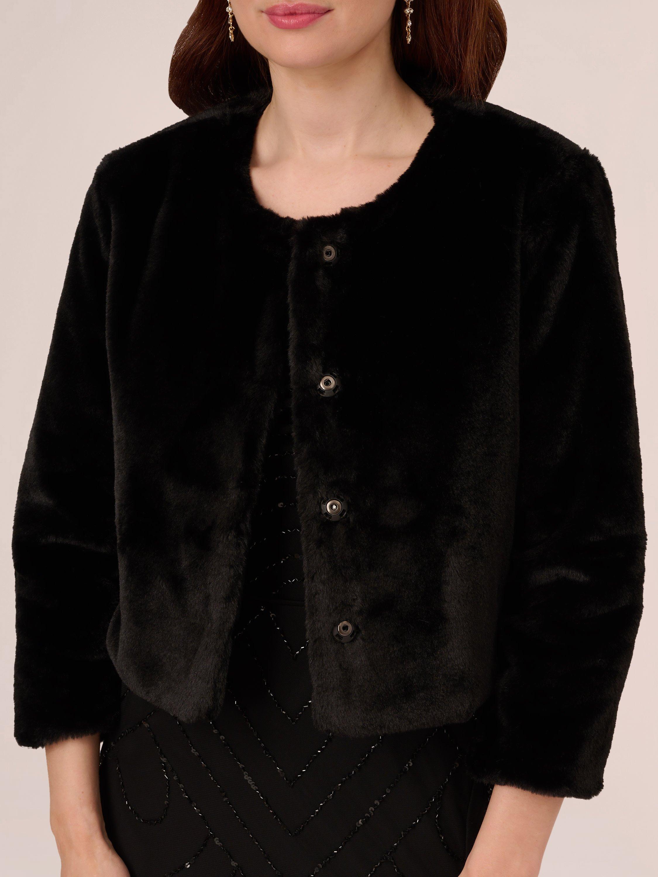 Product image 4 of 7, which shows Adrianna Papell 3/4 Sleeve Faux Fur Jacket, Black, L