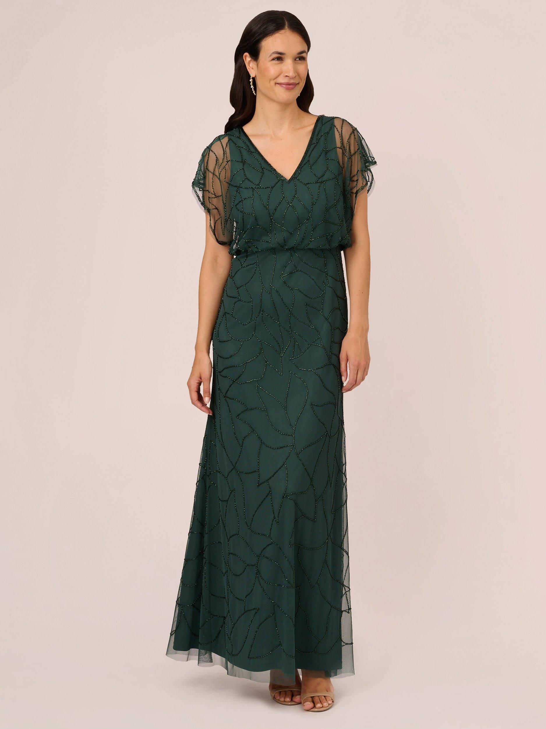 Adrianna Papell Beaded Blouson Maxi Dress, Dusty Emerald
