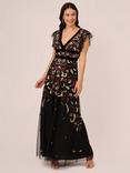 Adrianna Papell Beaded Velvet Trim Maxi Dress, Black/Multi