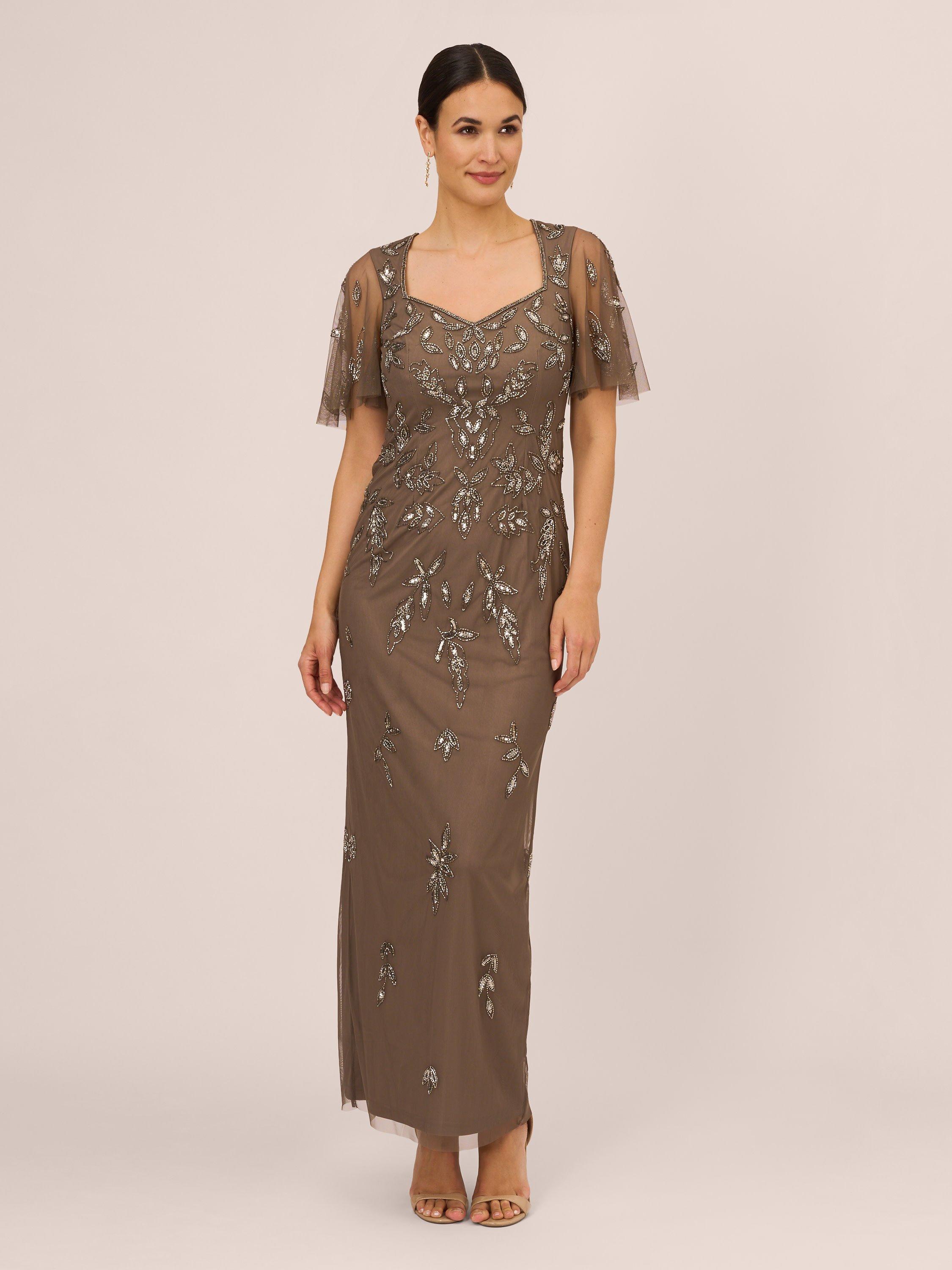 Adrianna Papell Studio Beaded Column Maxi Dress, Lead