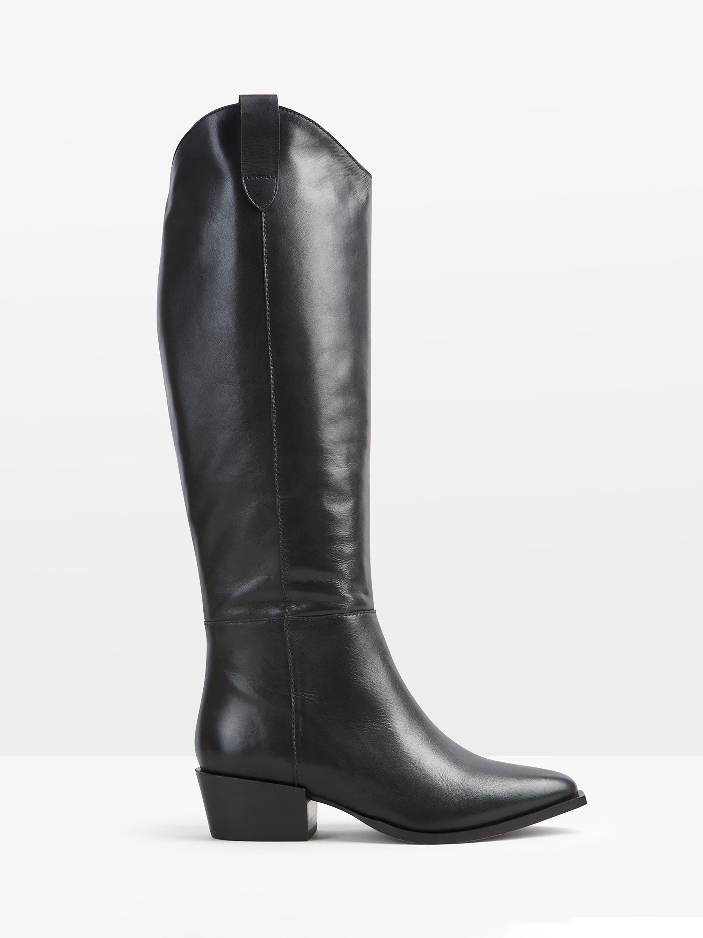 Product image 1 of 5, which shows HUSH Hailey Leather Western Knee Boot, Black, 5