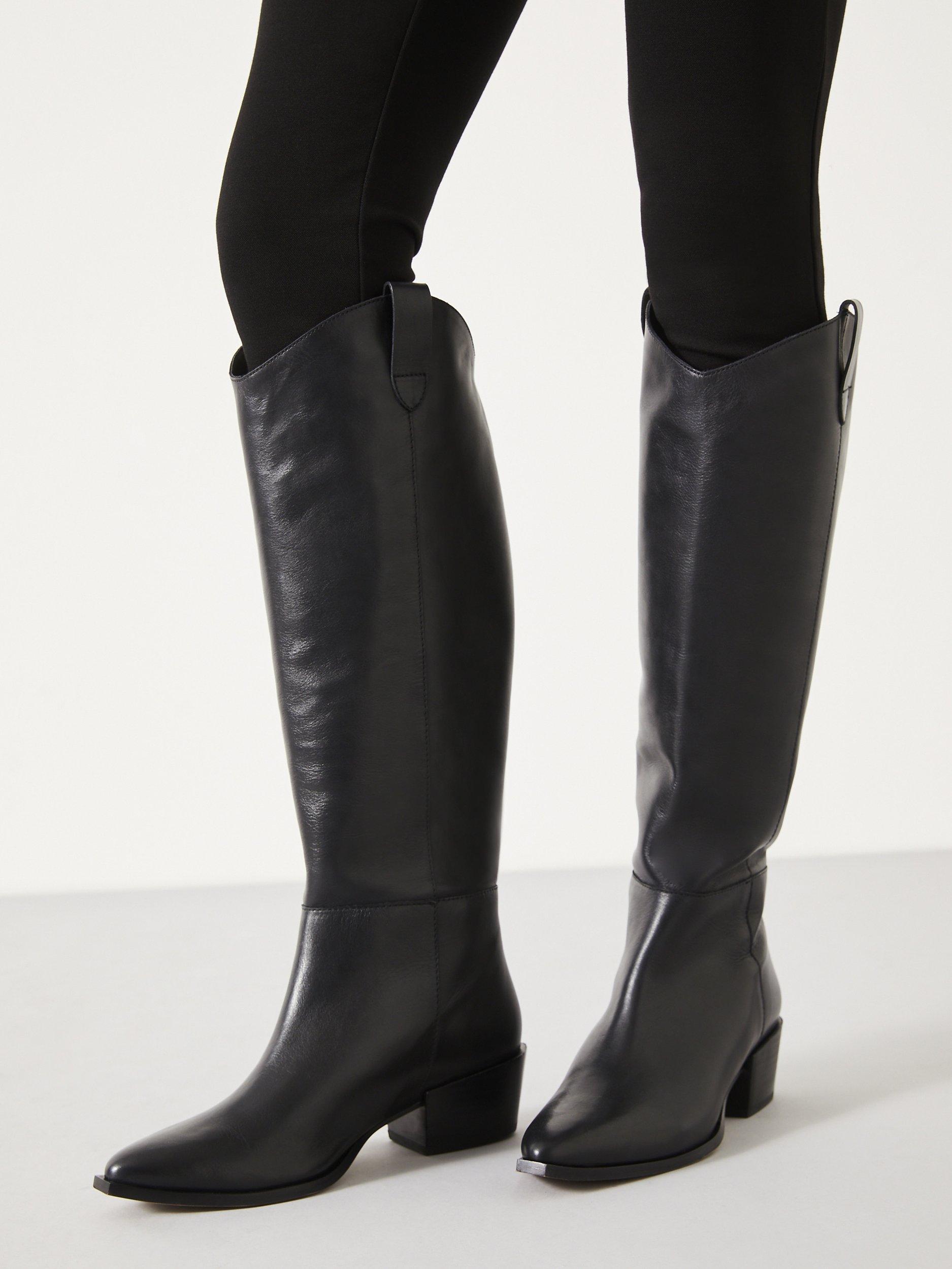 Product image 3 of 5, which shows HUSH Hailey Leather Western Knee Boot, Black, 5