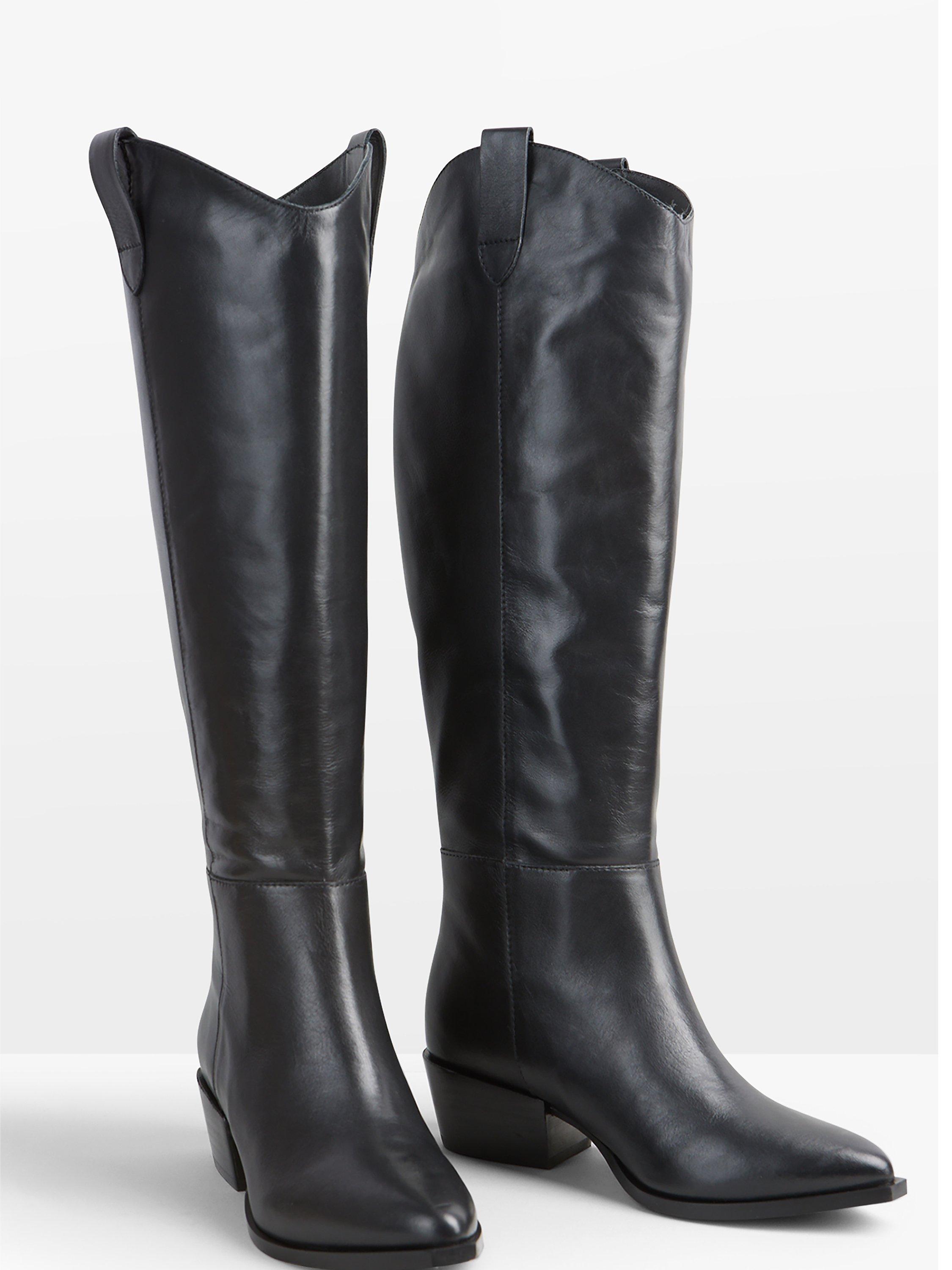 Product image 4 of 5, which shows HUSH Hailey Leather Western Knee Boot, Black, 5