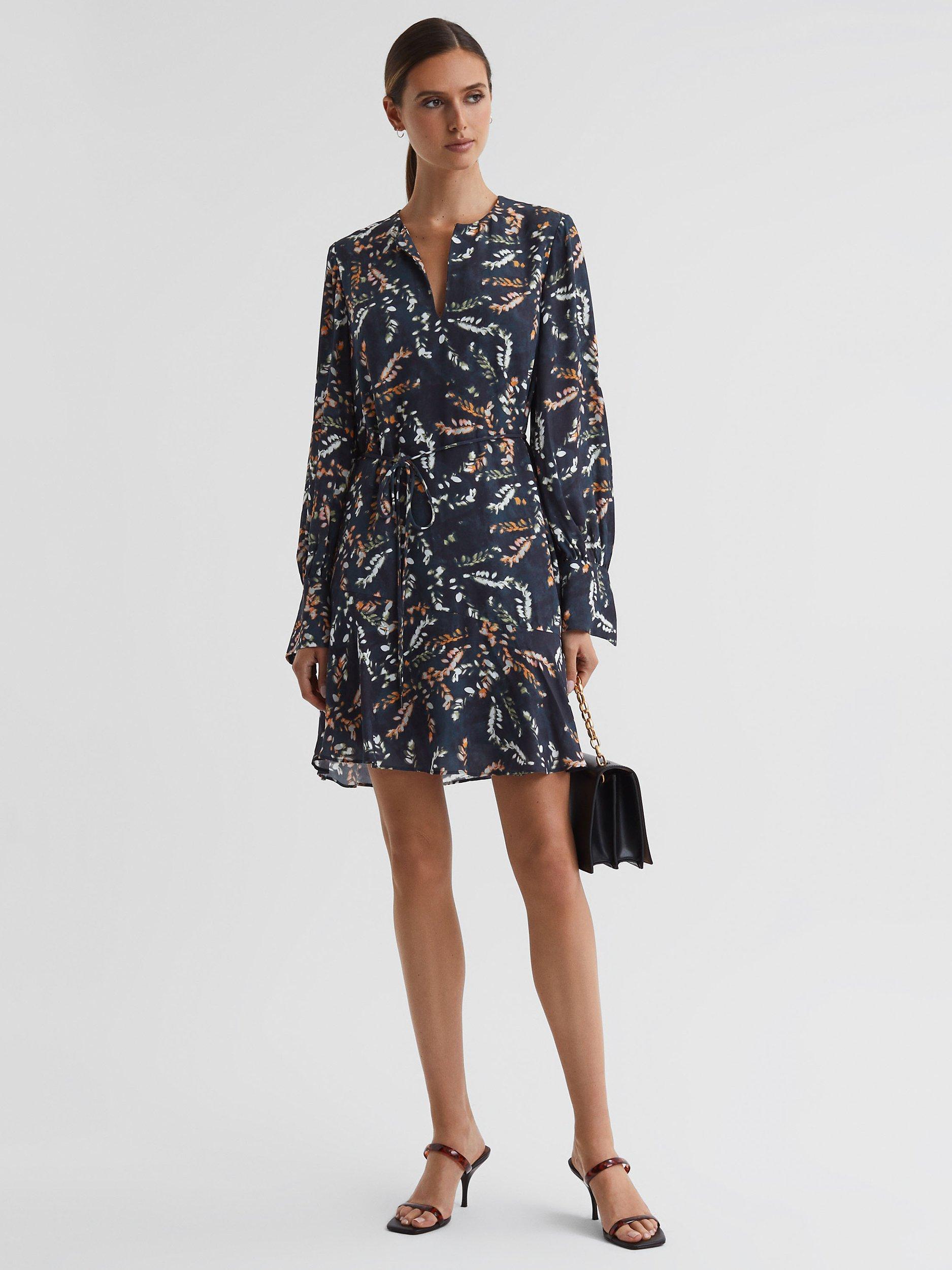 Reiss Hayley Floral Print Mini Dress, Black