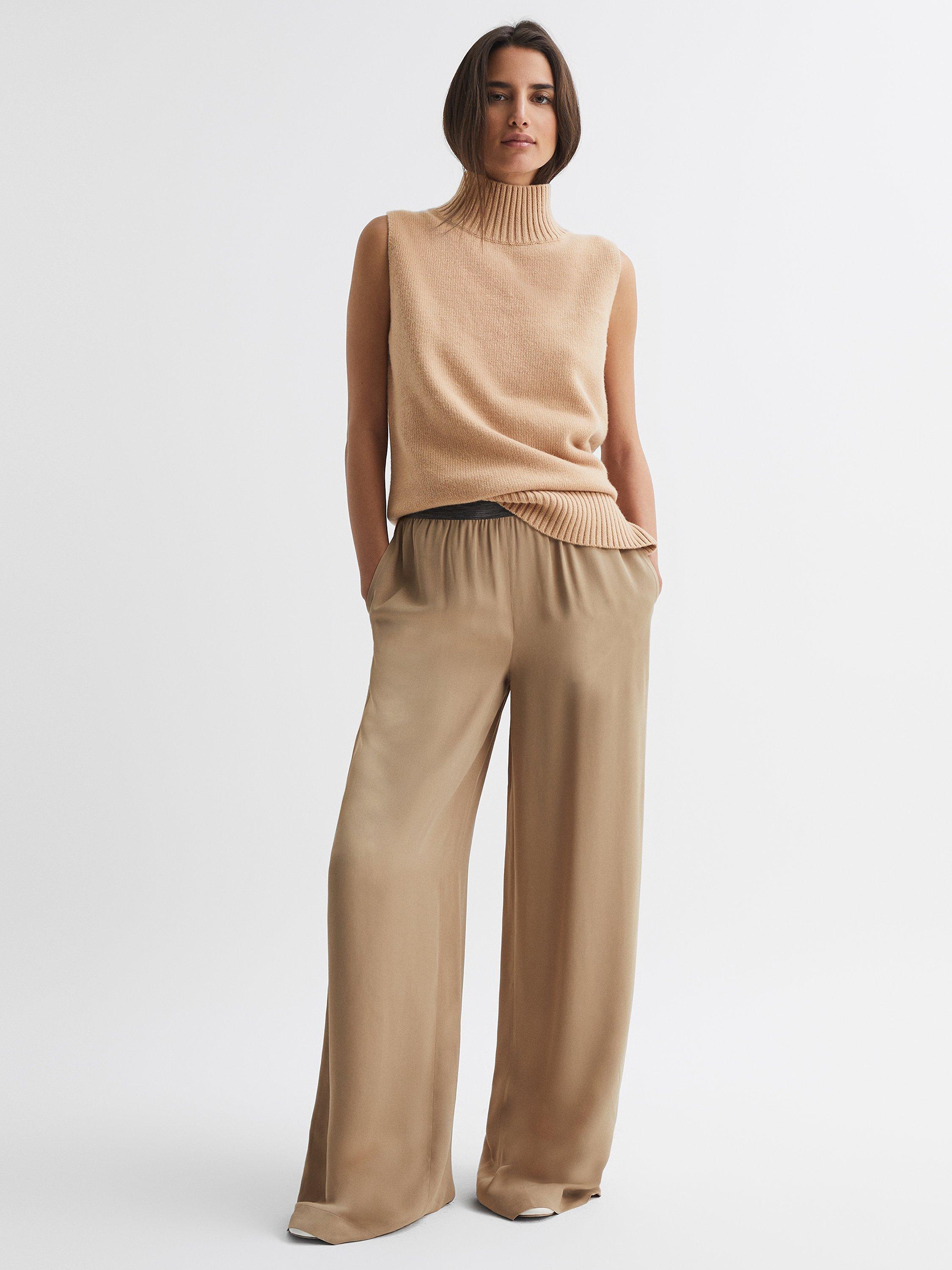 Reiss Gem Wide Leg Pull On Trousers, Camel