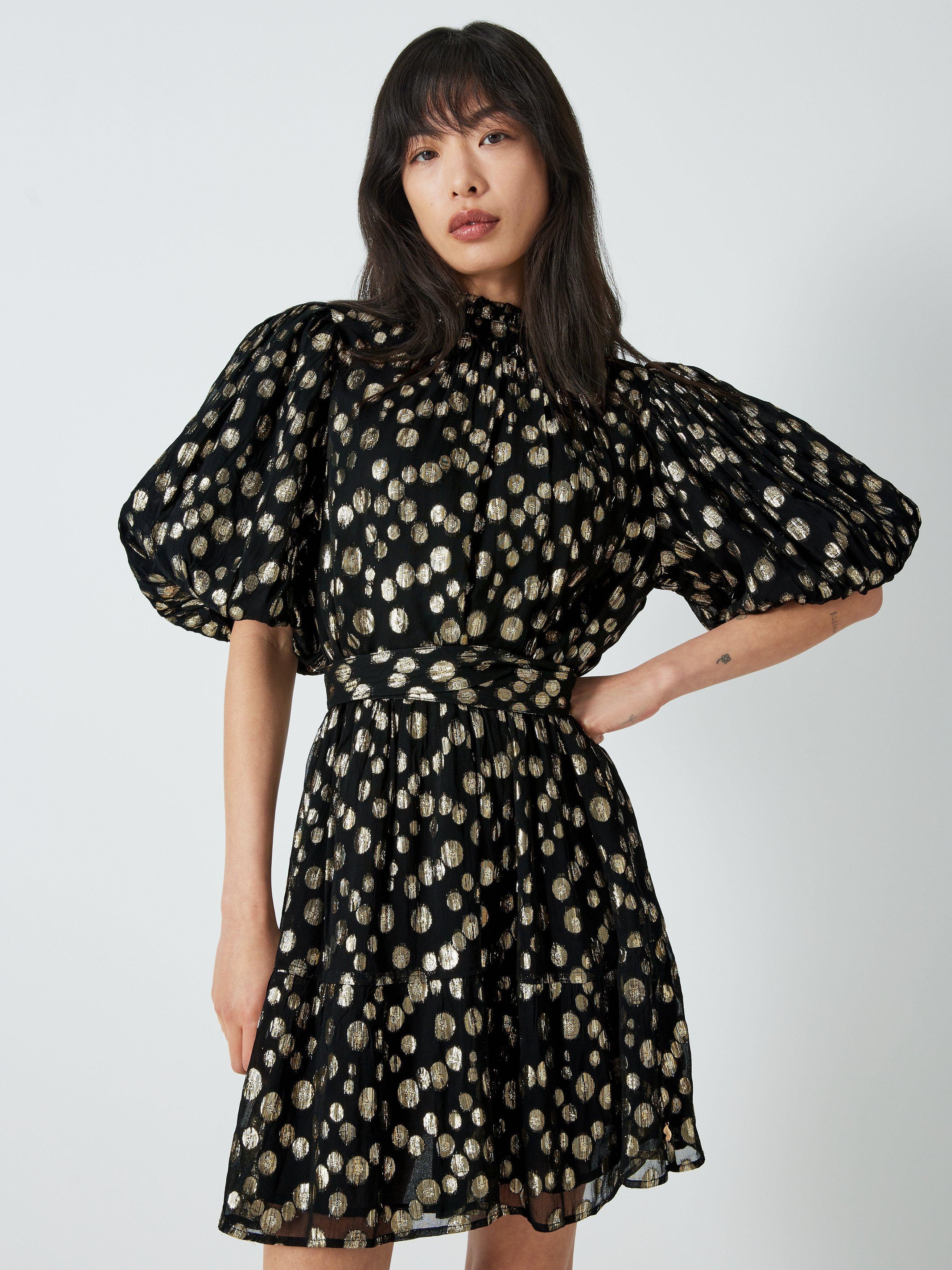 Fabienne Chapot Roxy Metallic Spot Print Dress, Black/Gold
