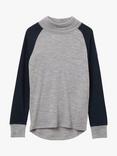 Polarn O. Pyret Kids' Thermal Fine Knit Merino Wool Top, Blue/Grey