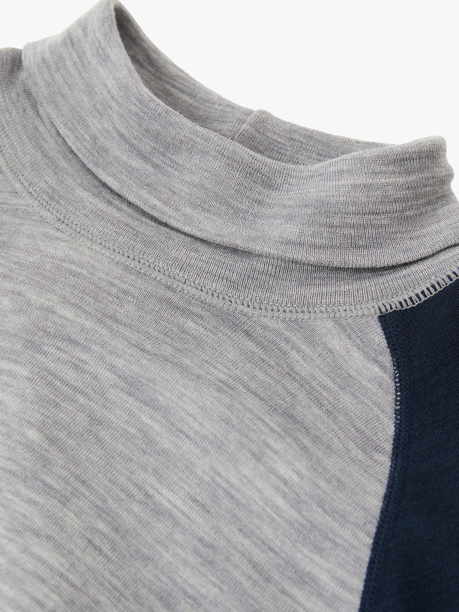 Product image 2 of 3, which shows Polarn O. Pyret Kids' Thermal Fine Knit Merino Wool Top, Blue/Grey, 6-12 months