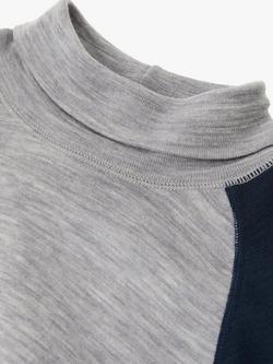 Polarn O. Pyret Kids' Thermal Fine Knit Merino Wool Top, Blue/Grey - view 2, Blue/Grey