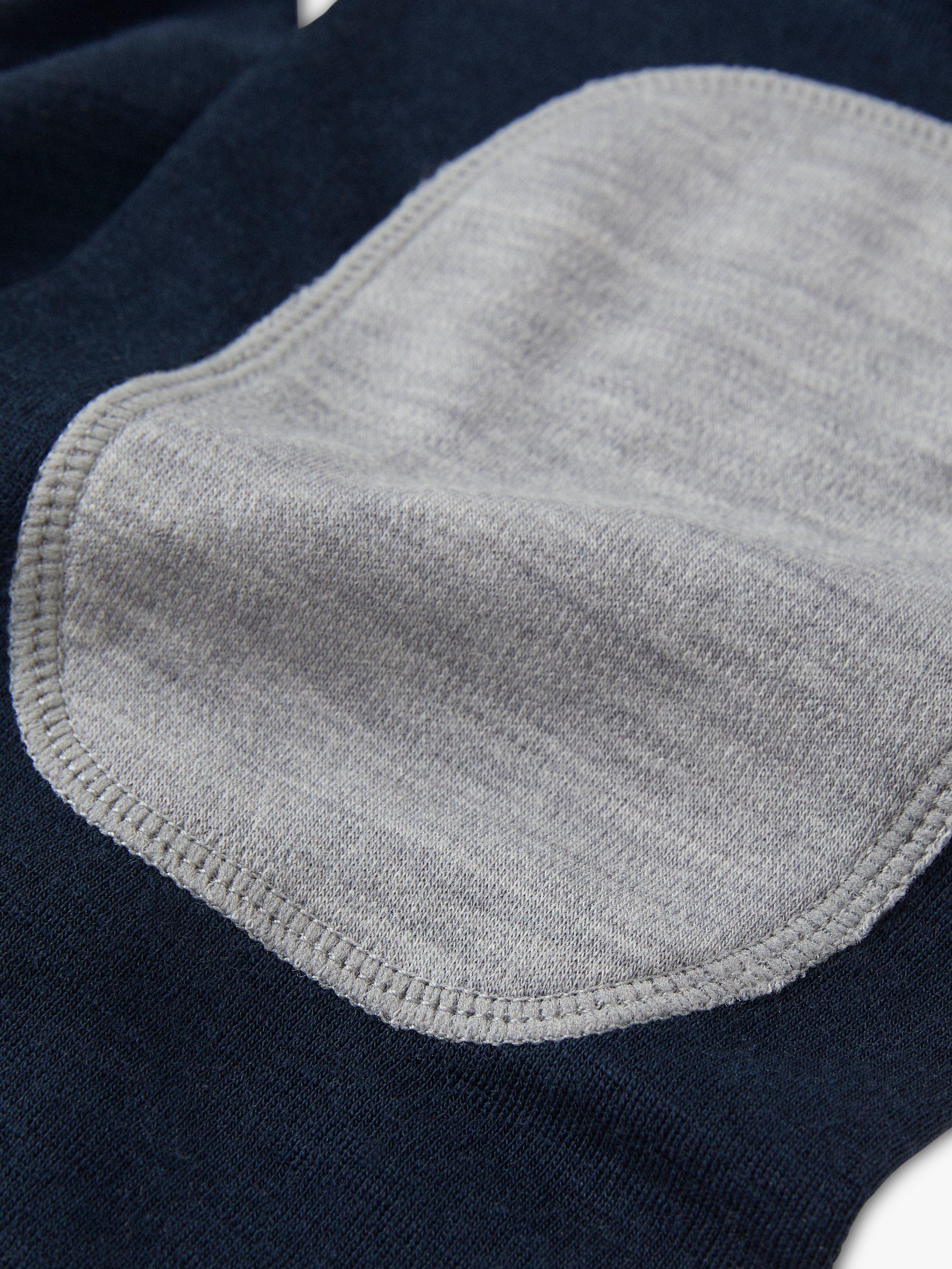 Product image 3 of 3, which shows Polarn O. Pyret Kids' Merino Wool Contrast Knee Trousers, Blue/Grey, 6-12 months