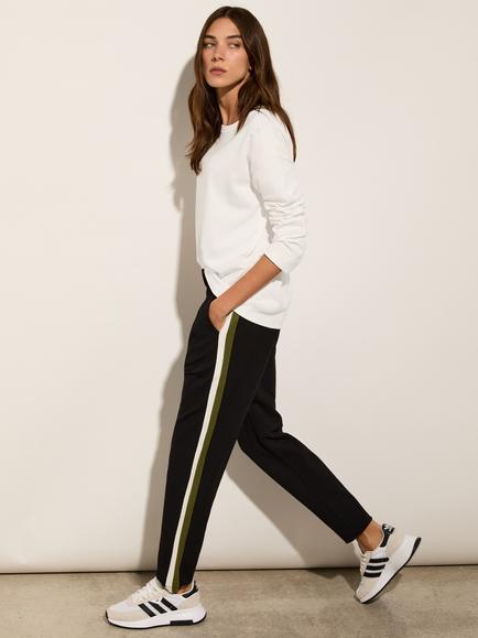 Baukjen Jay Side Stripe Trousers containing LENZING™ ECOVERO™ Viscose, Caviar Black/Olive