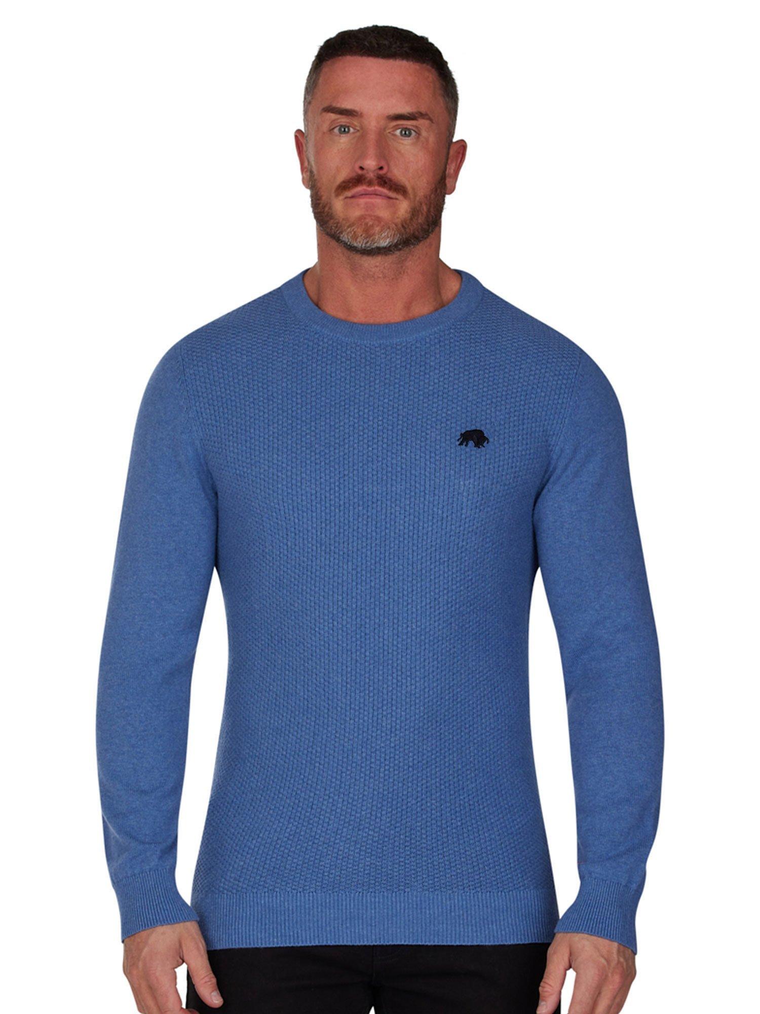 Raging Bull Popcorn Texture Crew Knit Jumper, Blue