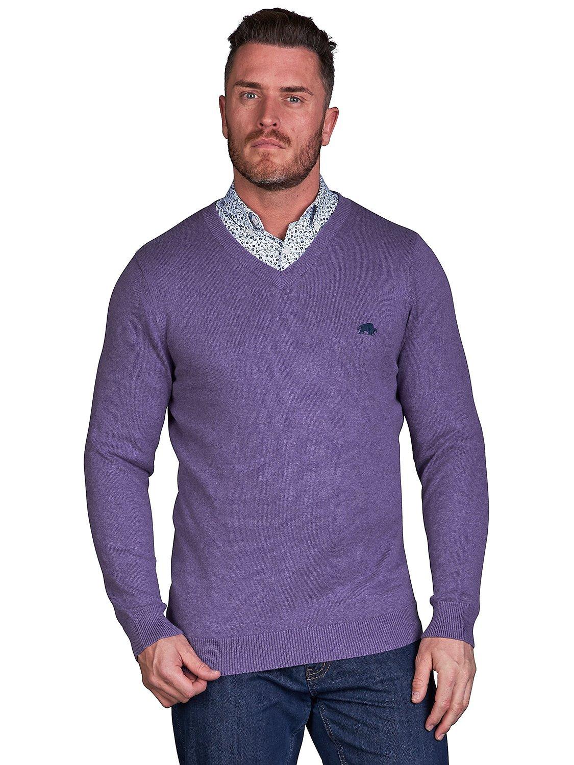 Raging Bull Cotton V-Neck Jumper, Purple