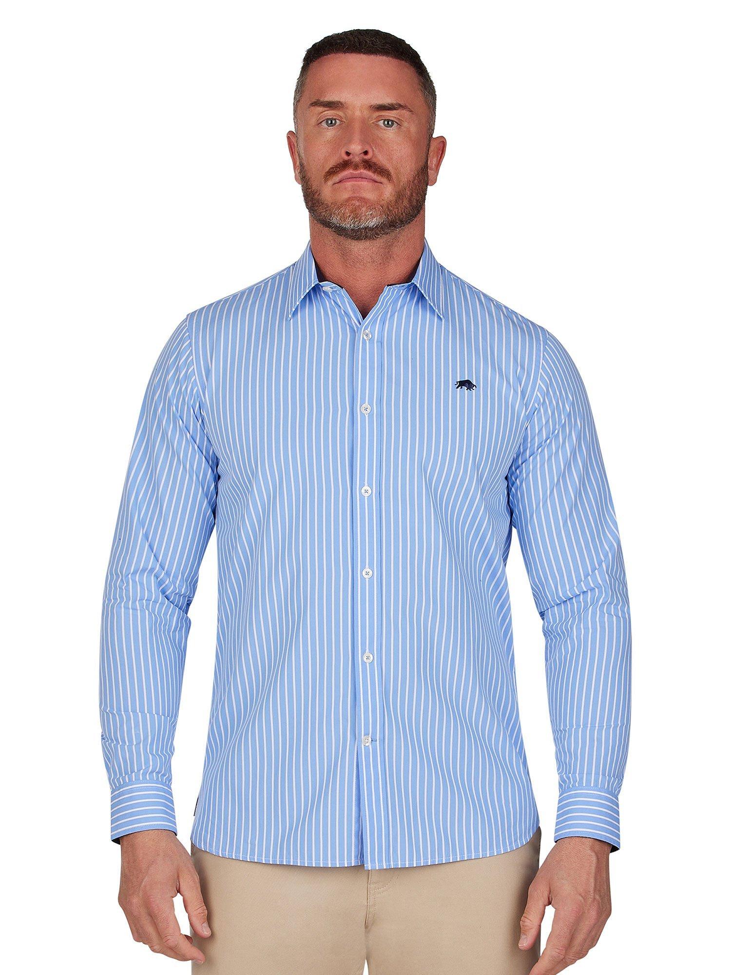 Raging Bull Classic Long Sleeve Stripe Shirt, Blue/White