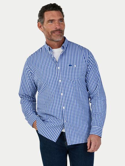 Raging Bull Long Sleeve Gingham Check Shirt, Navy/White