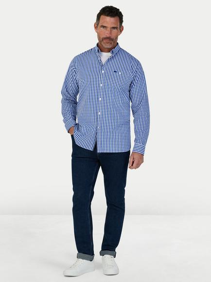 Raging Bull Long Sleeve Gingham Check Shirt - view 2, Navy/White