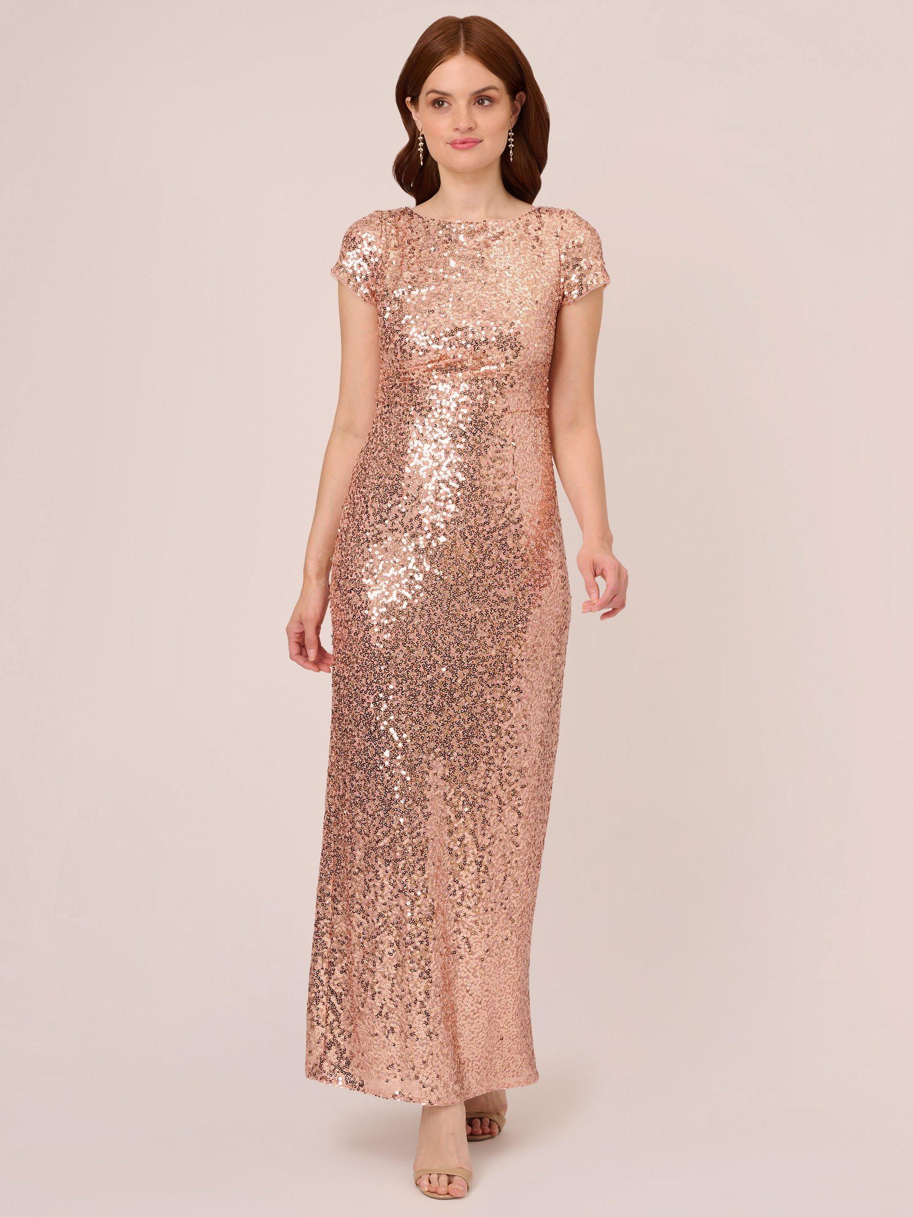 Adrianna Papell Studio Sequin Column Maxi Dress Rose Gold