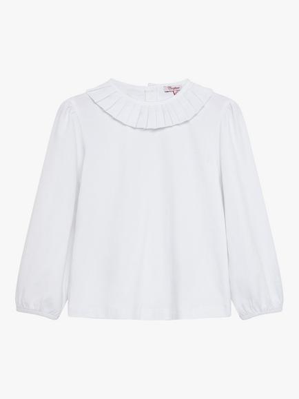 Trotters Kids' Lottie Pleated Collar Jersey Blouse, White, White