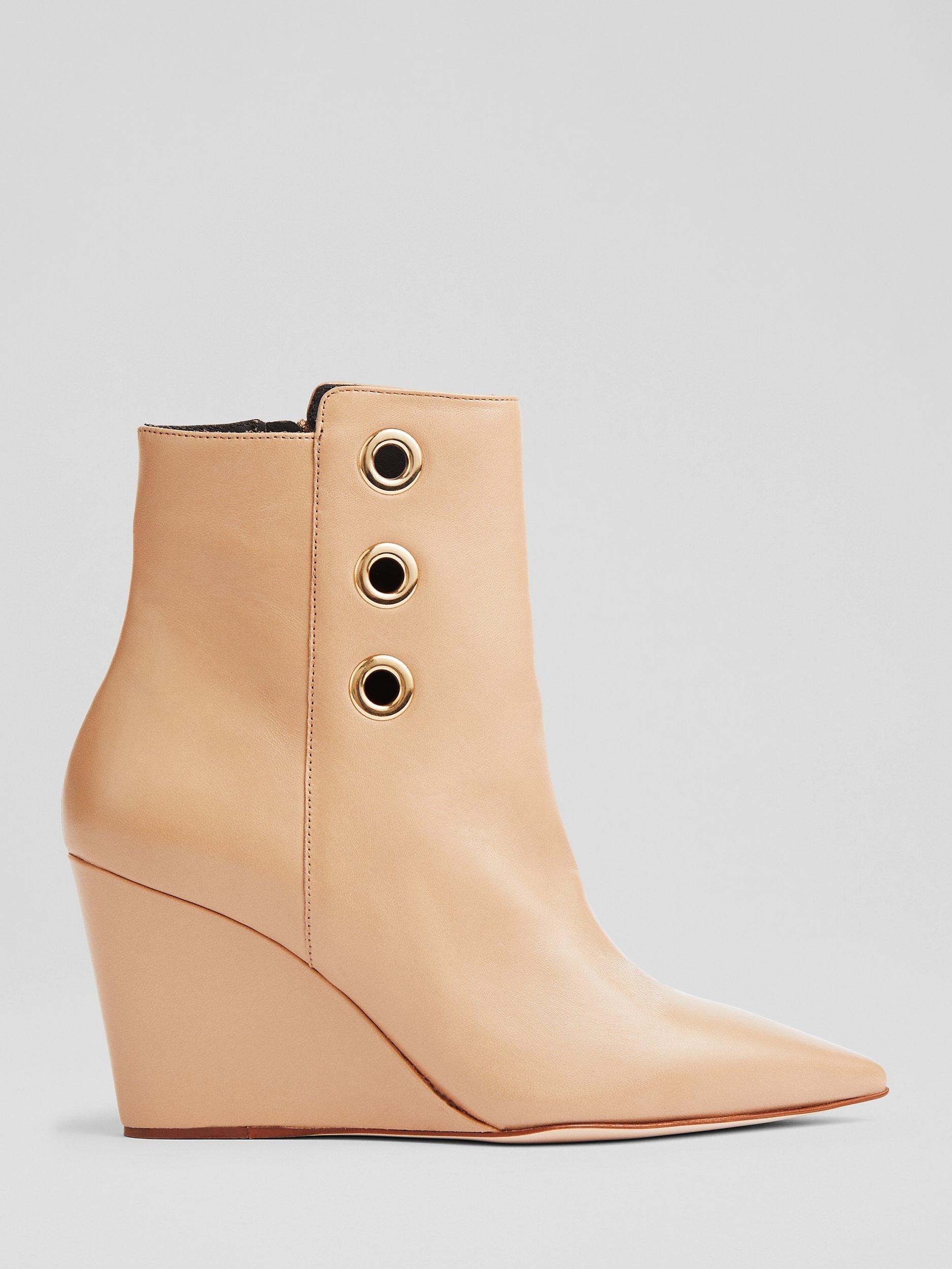 L.K.Bennett Brie Leather Wedge Heel Ankle Boots, Beige
