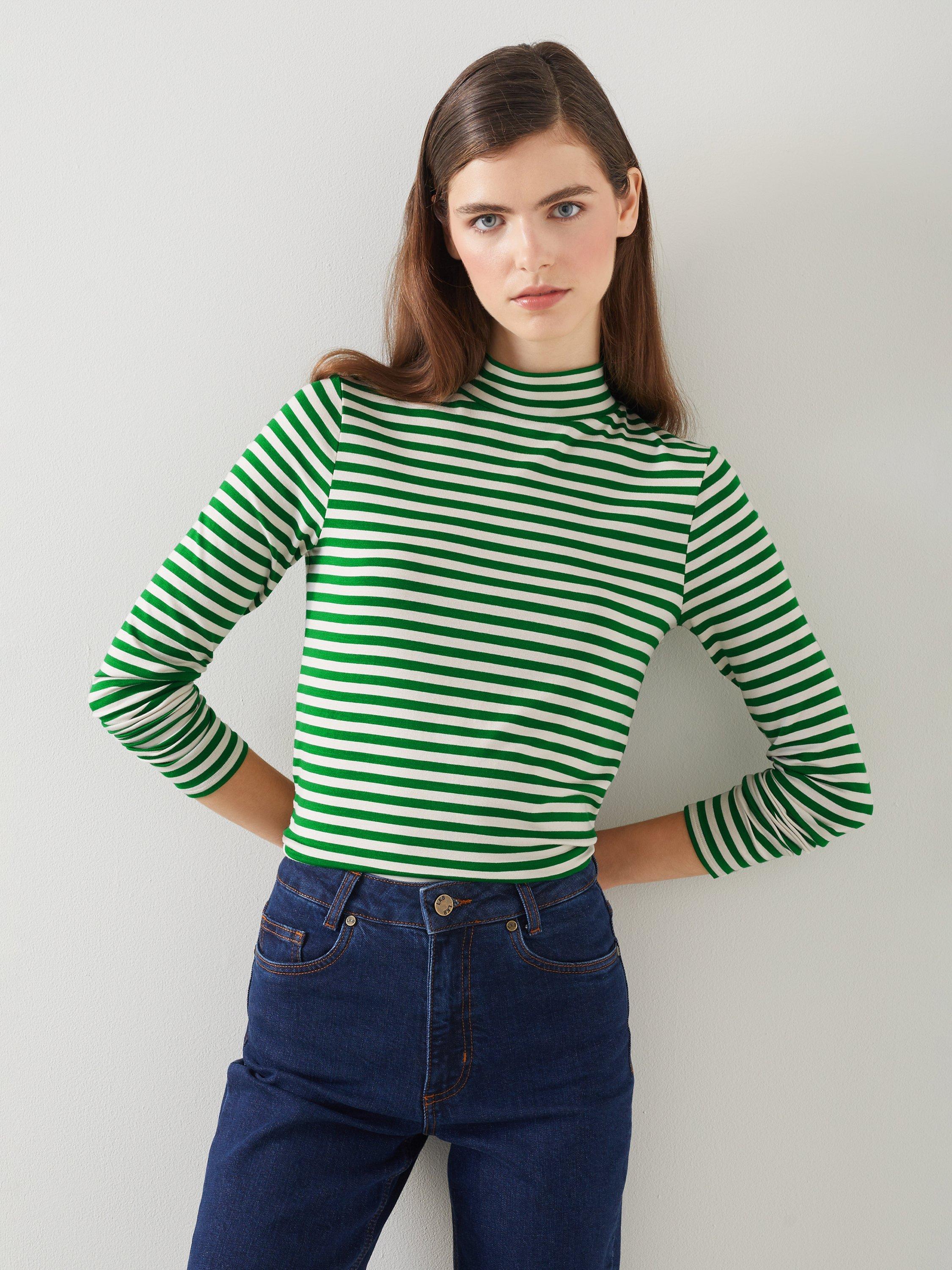 L.K.Bennett Rita Striped Jersey Top, Green/Cream, XXL