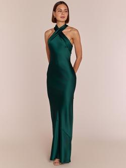 Rewritten Roma Halterneck Satin Maxi Dress - view 2, Forest Green