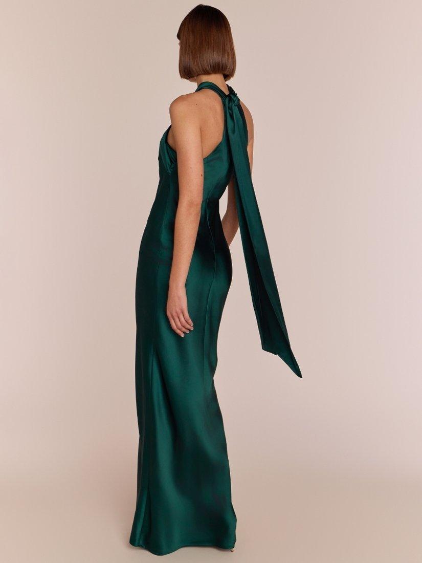 Rewritten Roma Halterneck Satin Maxi Dress, Forest Green