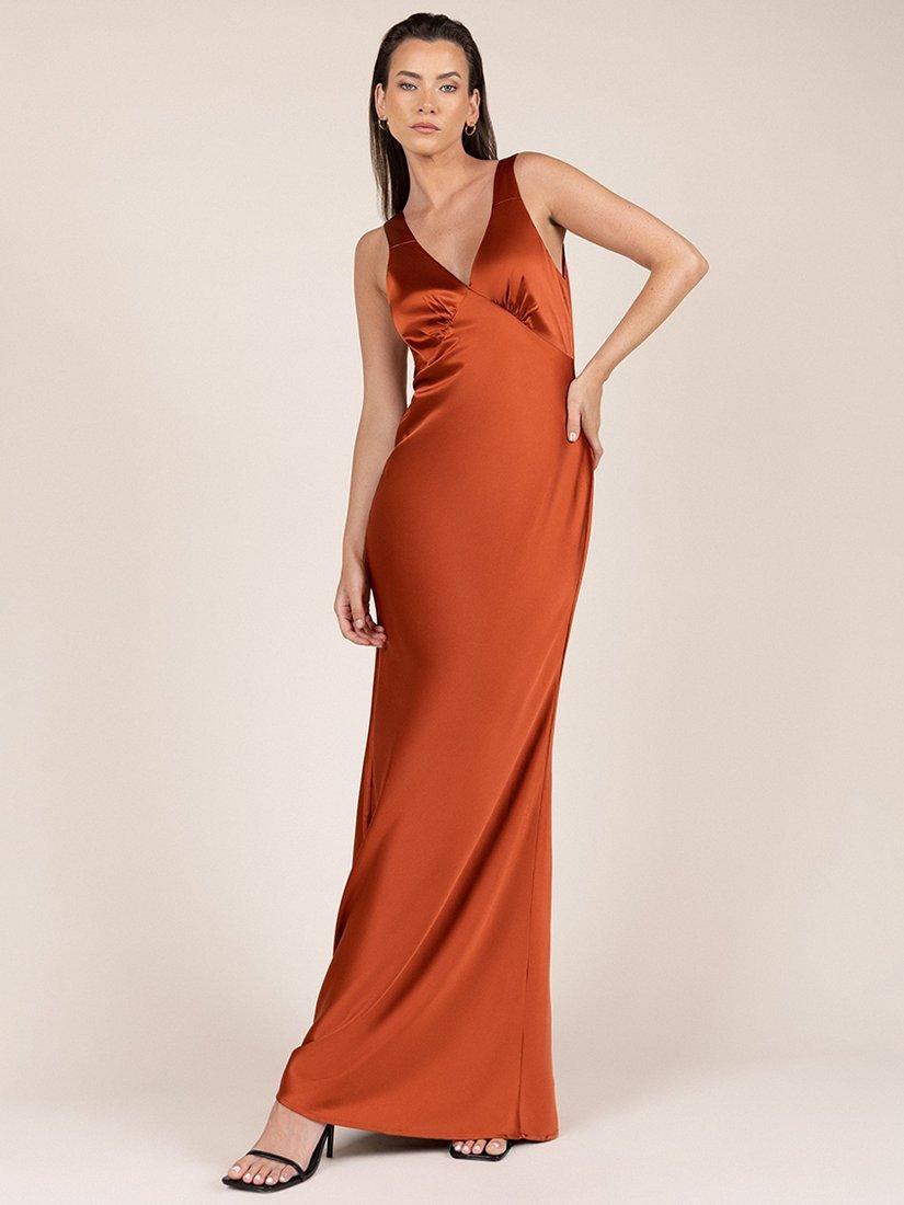 Rewritten Amelia Satin Maxi Dress, Burnt Orange