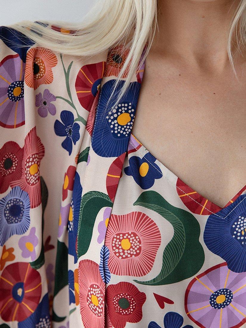 Product image 6 of 6, which shows Rewritten Fiorello Abstract Floral Print Kimono Robe, Pink/Multi, One Size